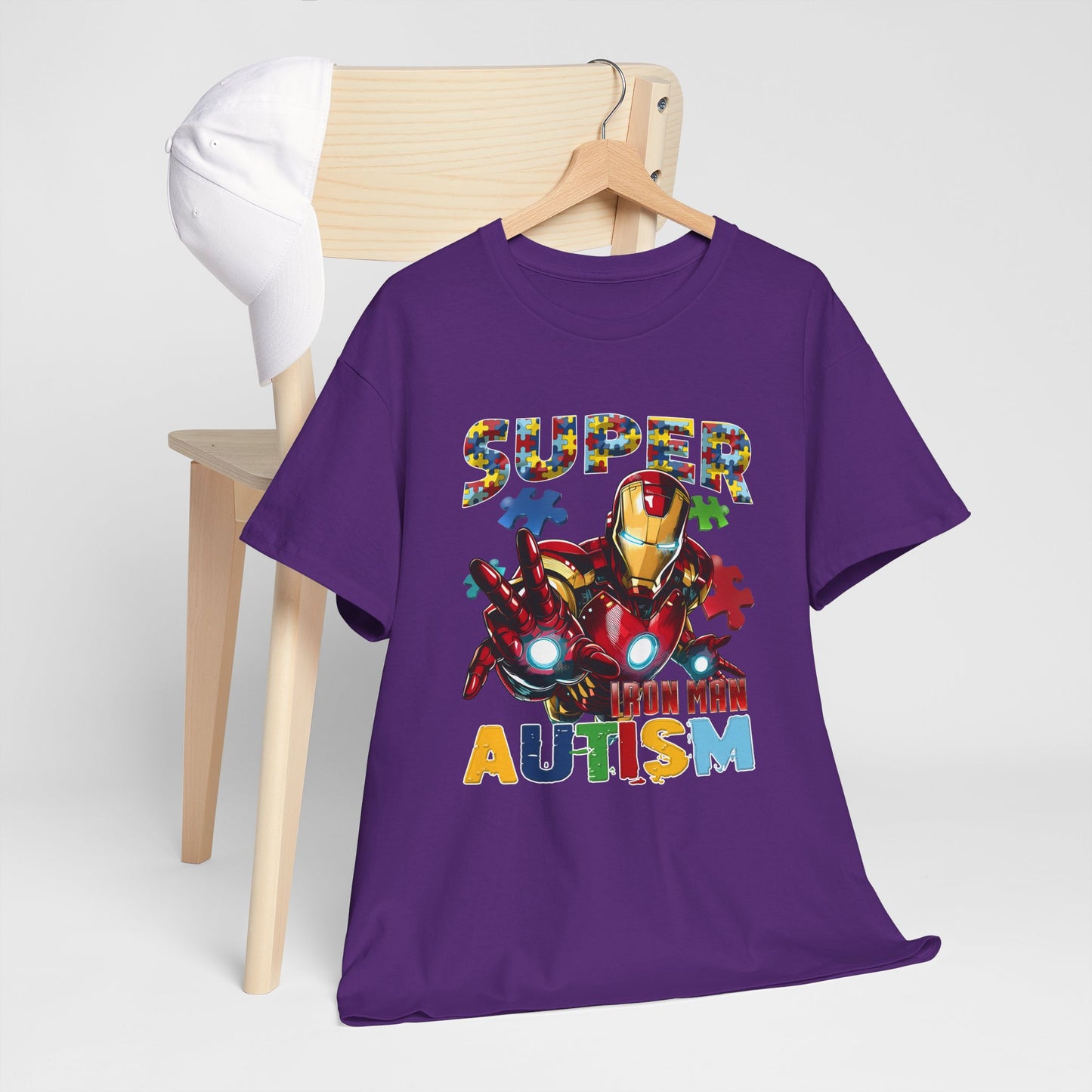 Autism Awareness Iron Man Tee — “Super Autism” Puzzle Piece Superhero Shirt