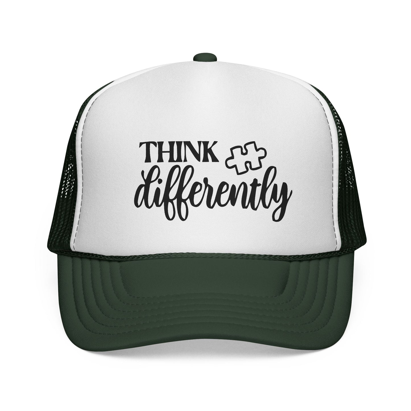 Think Differently Trucker Hat — Inspirational Puzzle Piece Cap