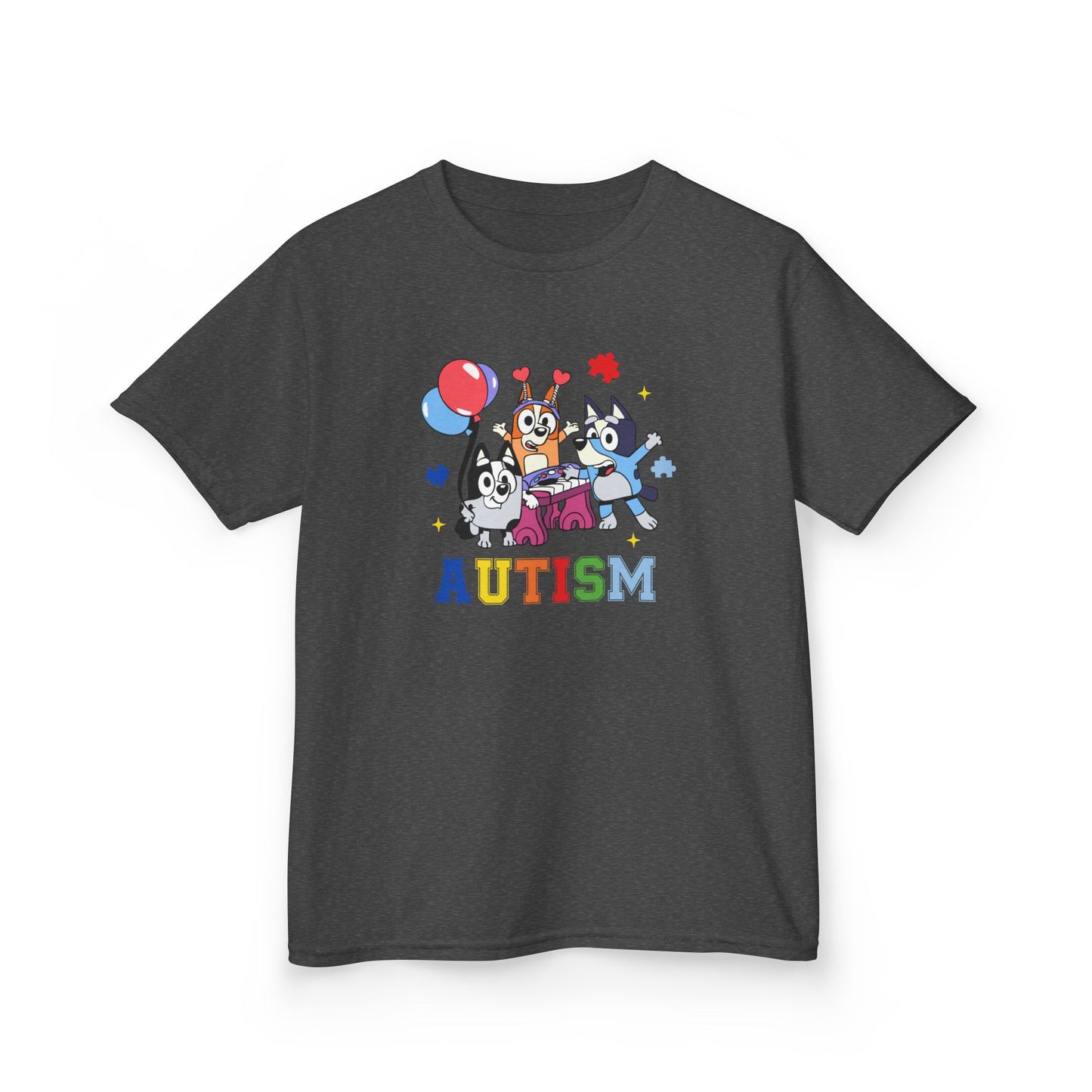 Kids Tee — Colorful 'AUTISM' Paw & Balloon Celebration Design