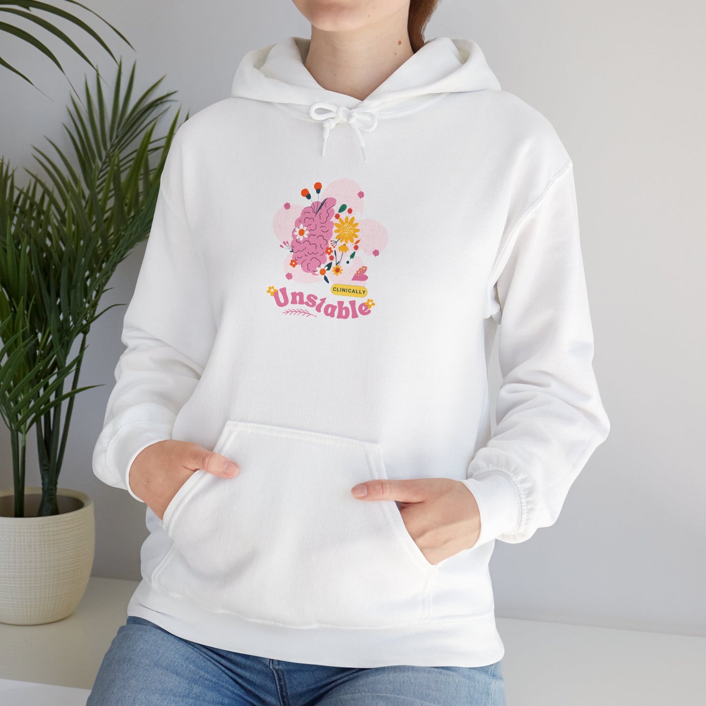 Unstable Cute Pastel Character Hoodie — Kawaii Pink Floral Graphic Sweatshirt