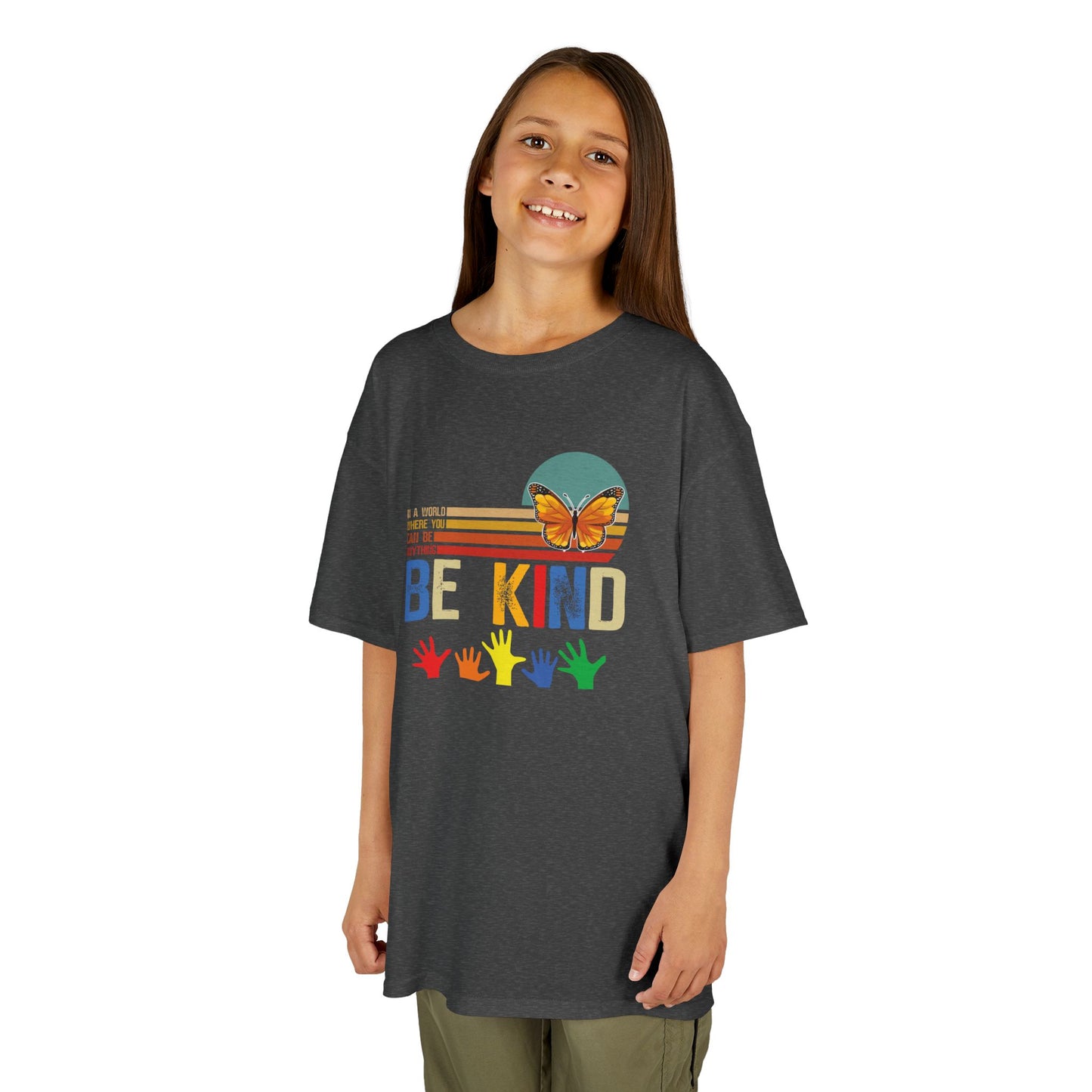 Be Kind Kids Heavy Cotton Tee - Colorful Butterfly Design