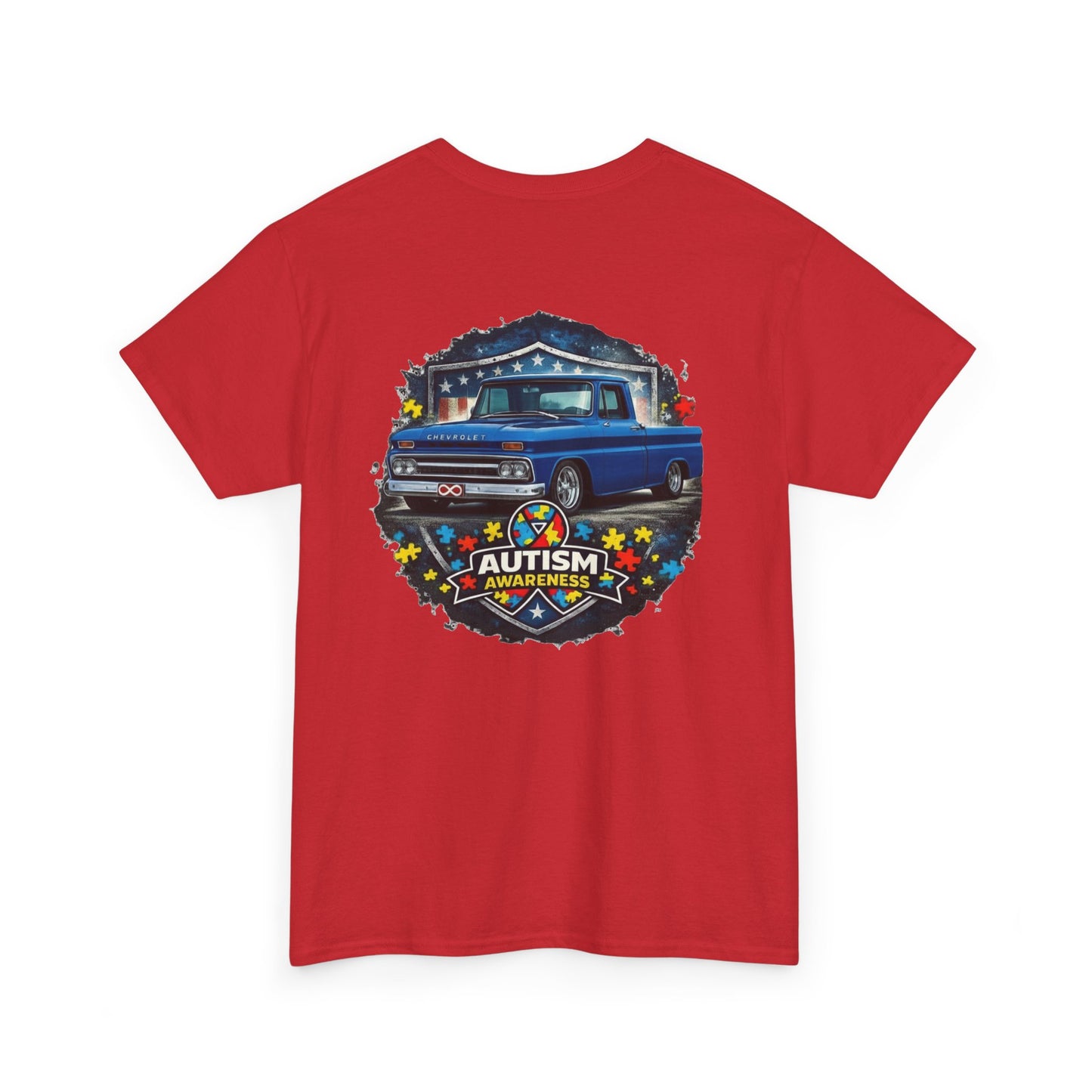 Tim’s Truck Tee- Autism Awareness Truck T-Shirt — Vintage Pickup Puzzle Ribbon Tee