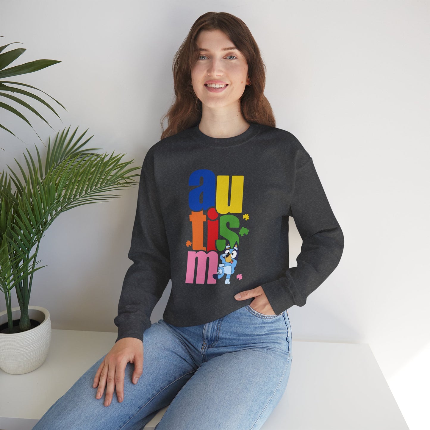 Autism Awareness Crewneck Sweatshirt — Colorful "autism" Design