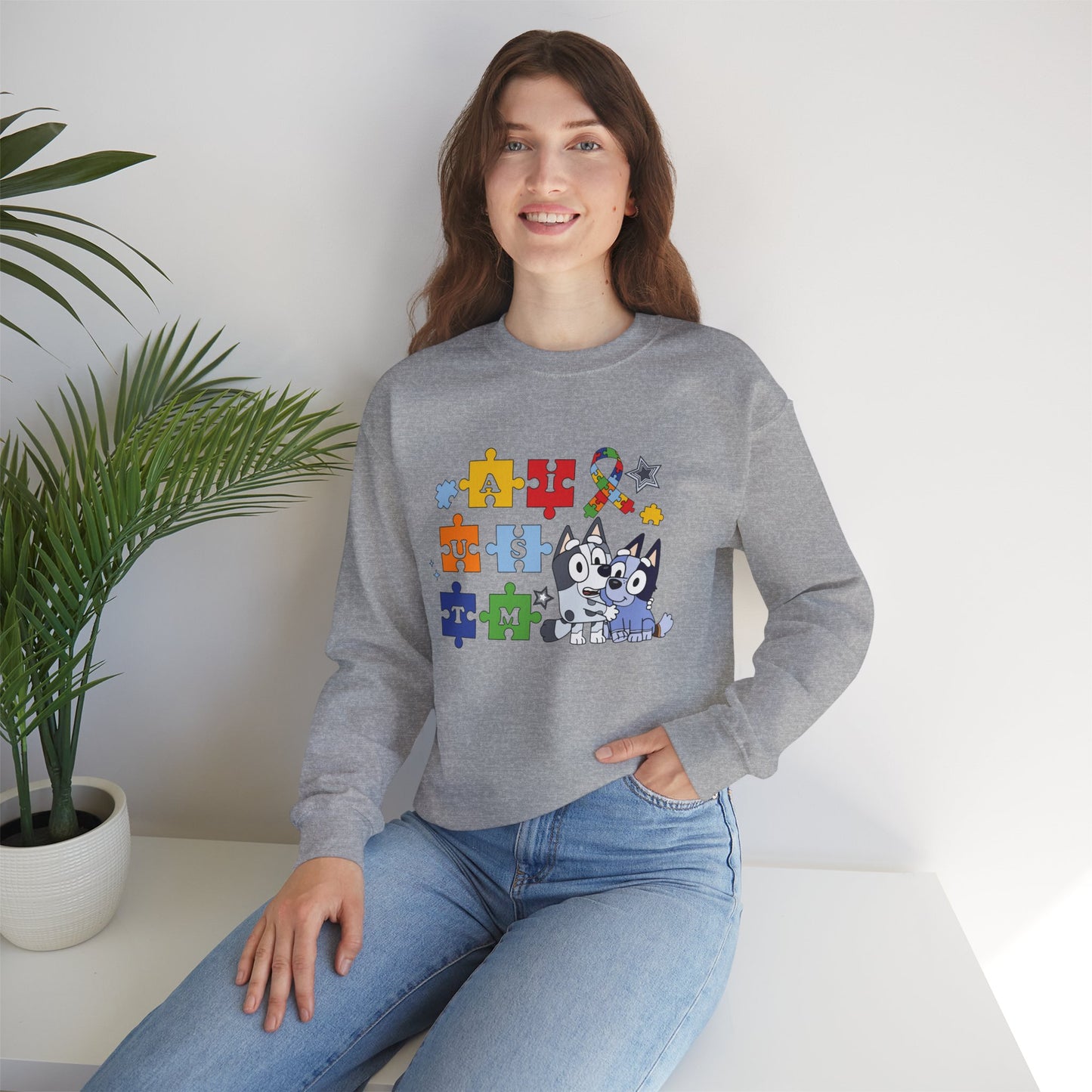 Autism Puzzle Paw Crewneck Sweatshirt — Bluey-Inspired Support Tee