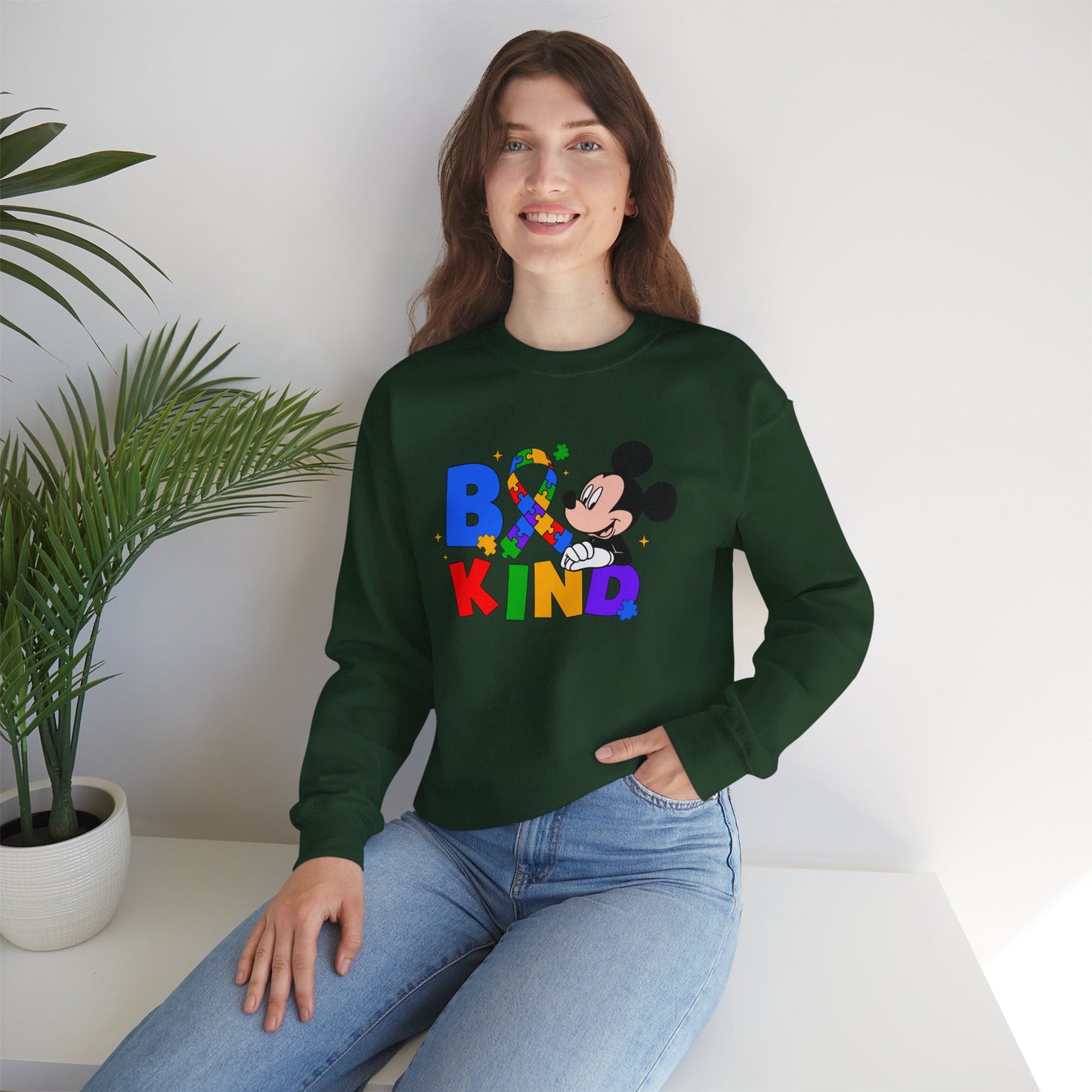 Be Kind Crewneck Sweatshirt - Colorful Awareness Ribbon Design