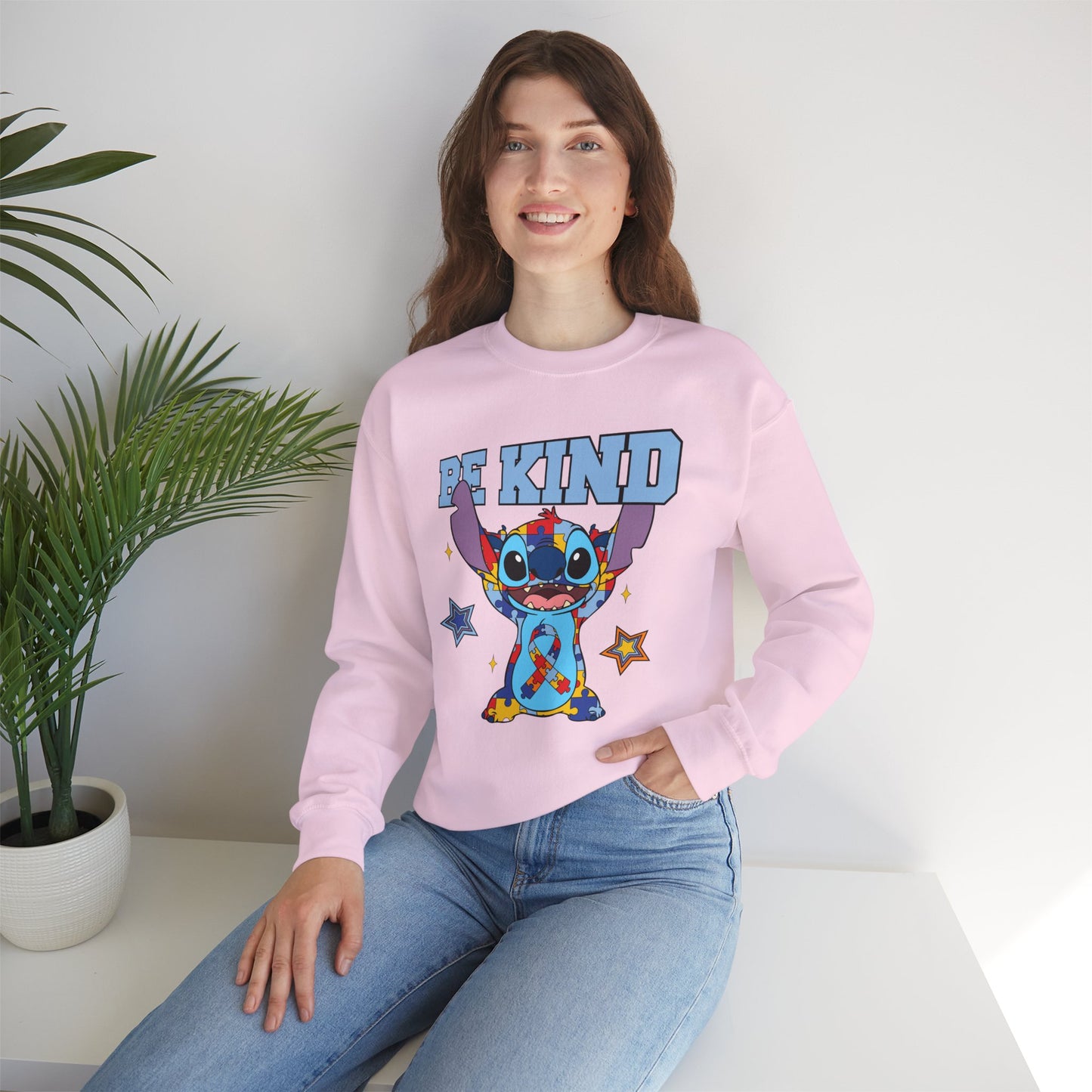 Be Kind Crewneck Sweatshirt — Cute Colorful Cartoon Character Graphic