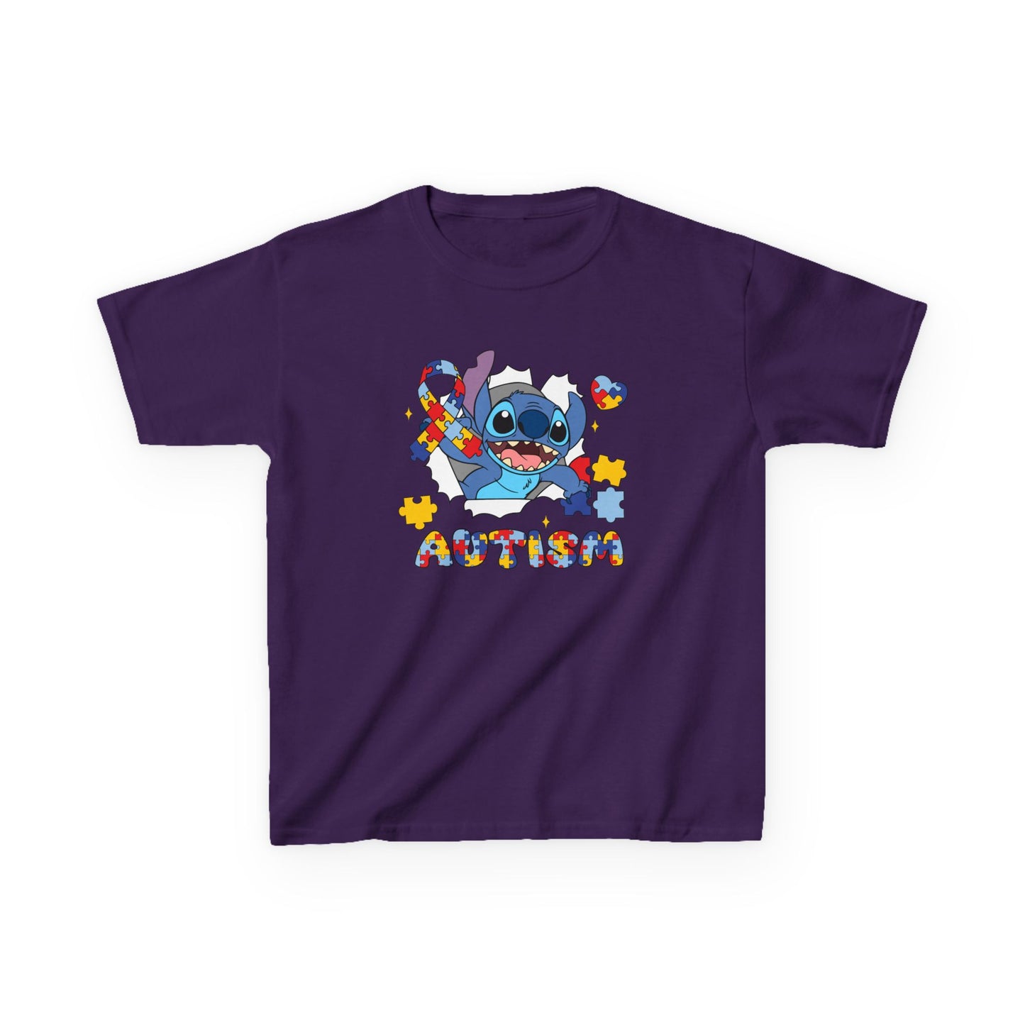 Kids Tee — Cute Stitch Autism Puzzle Heart Design