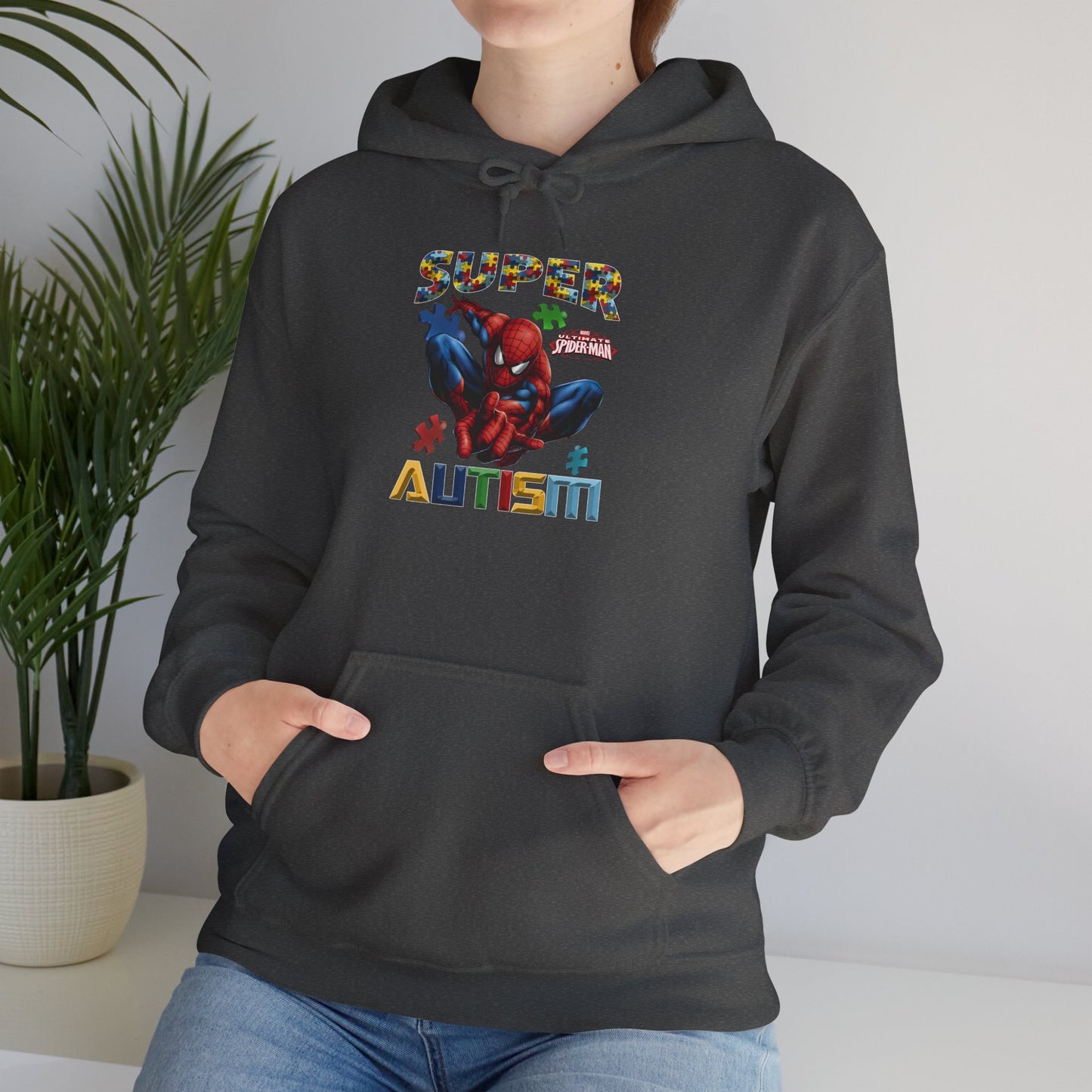 Autism Awareness Hoodie – "Super for Autism" Colorful Puzzle Hero Design
