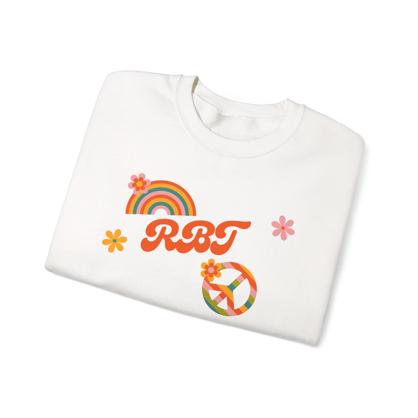 Retro Peace Rainbow Crewneck Sweatshirt — RBT Floral Groovy Design
