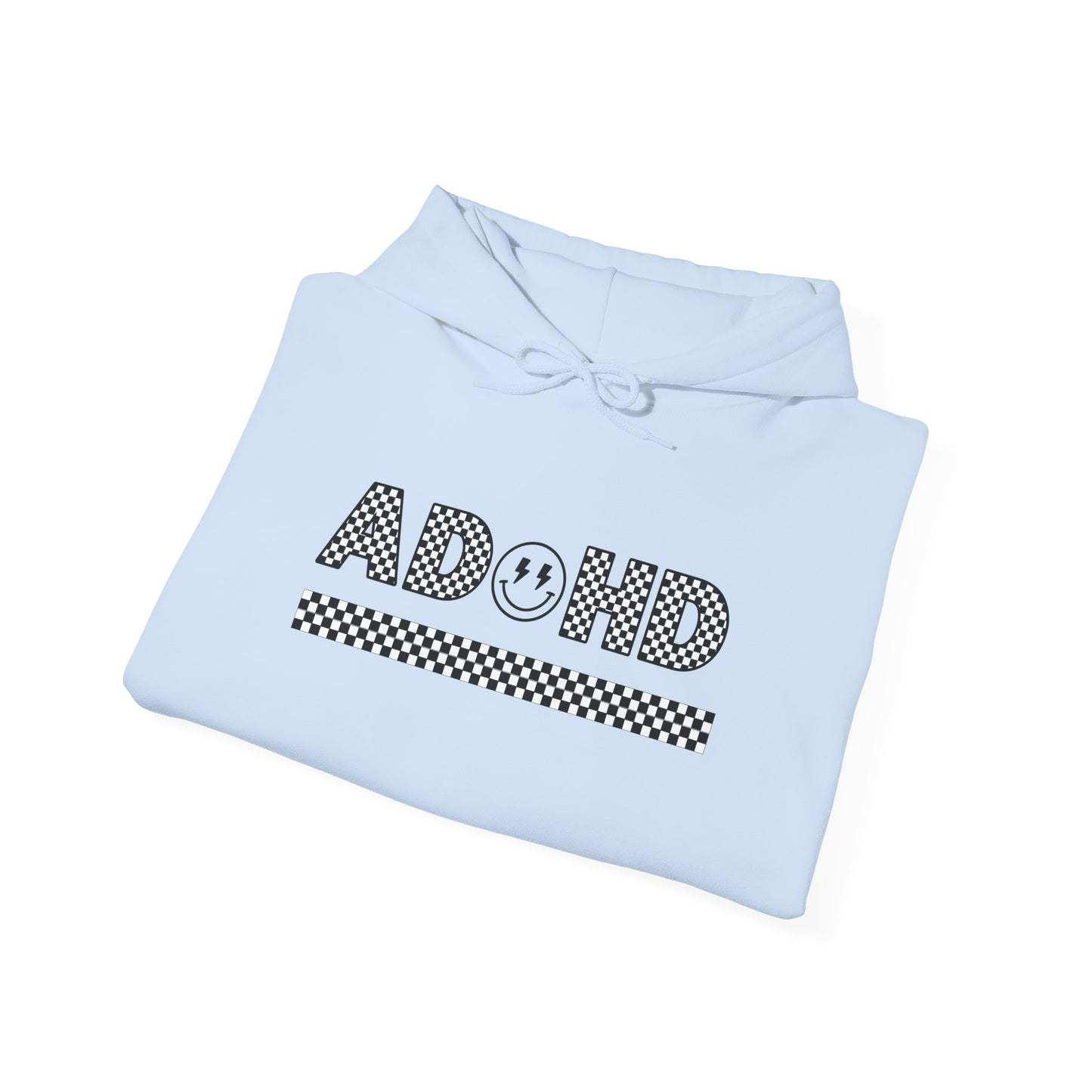 ADHD Smile Checkerboard Hoodie — Retro Graphic ADHD Awareness Pullover