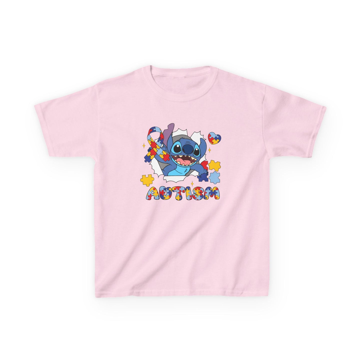 Kids Tee — Cute Stitch Autism Puzzle Heart Design