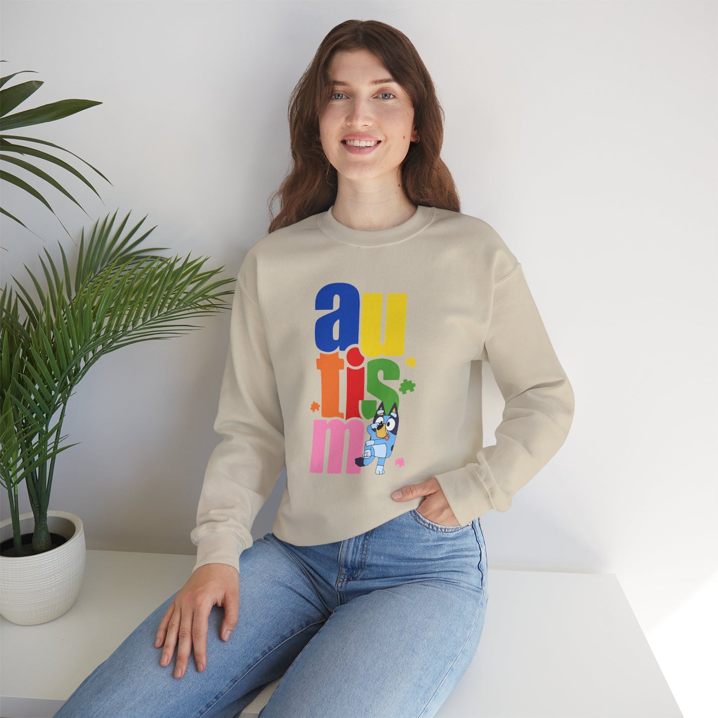 Autism Awareness Crewneck Sweatshirt — Colorful "autism" Design