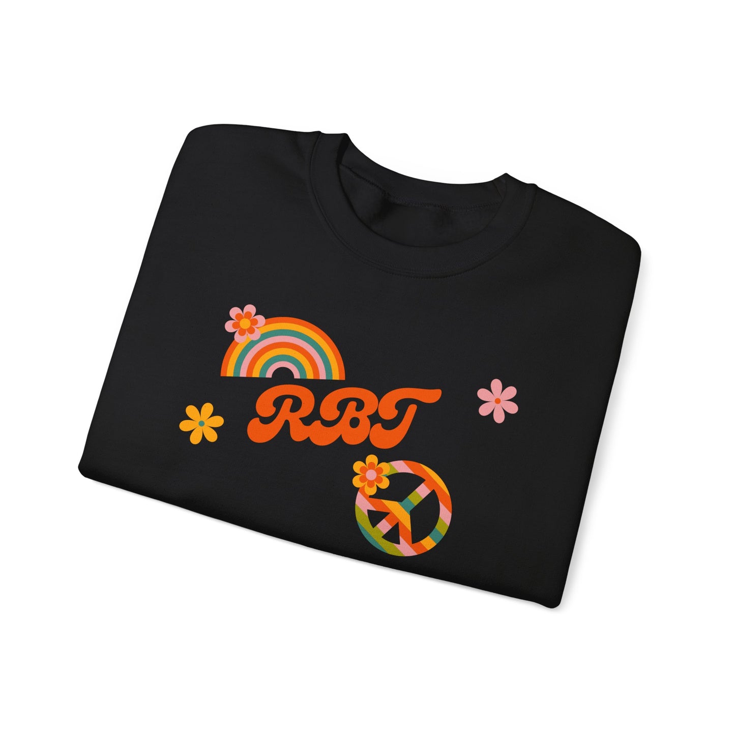 Retro Peace Rainbow Crewneck Sweatshirt — RBT Floral Groovy Design