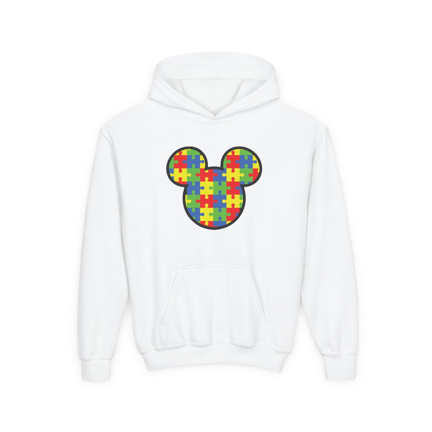 Colorful Puzzle Mickey Mouse Youth Hoodie - Perfect for Autism Awareness