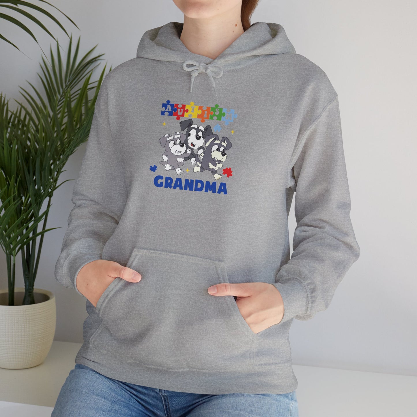 Grandma Puzzle Paw Print Hoodie — Cute Rescue Dog Grandma Gift