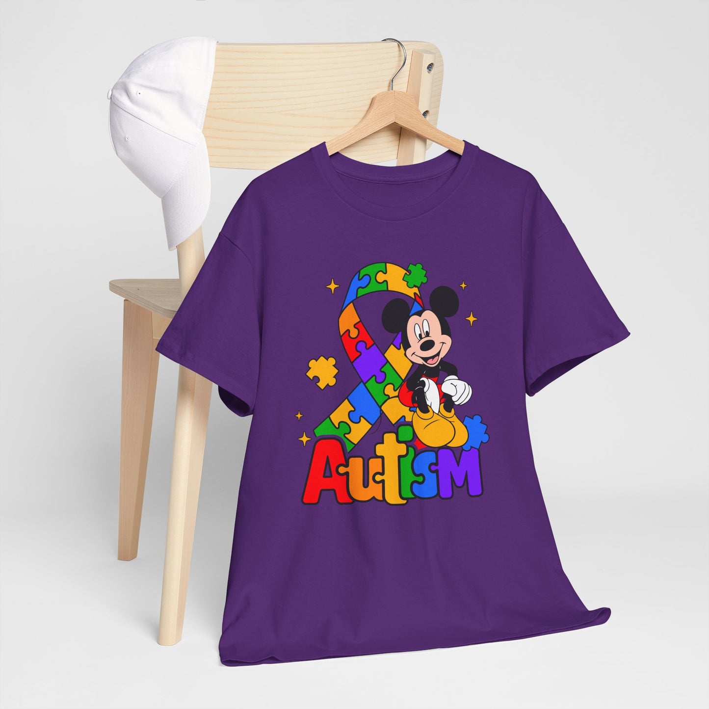 Autism Awareness Tee — Colorful Puzzle Ribbon & Cartoon Mouse Design