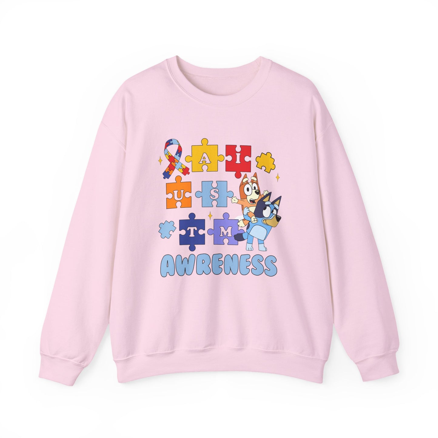 Autism Awareness Crewneck Sweatshirt — Puzzle Ribbon Support Design