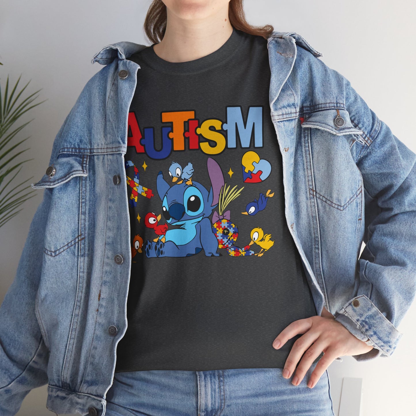 Autism Awareness T-Shirt — Cute Cartoon Character Puzzle-Heart Design