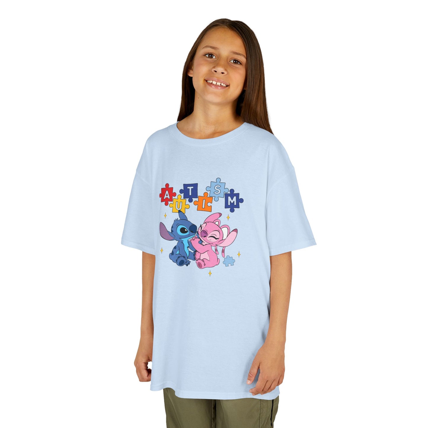 Kids Tee — Cute Stitch & Angel Heart Puzzle Design