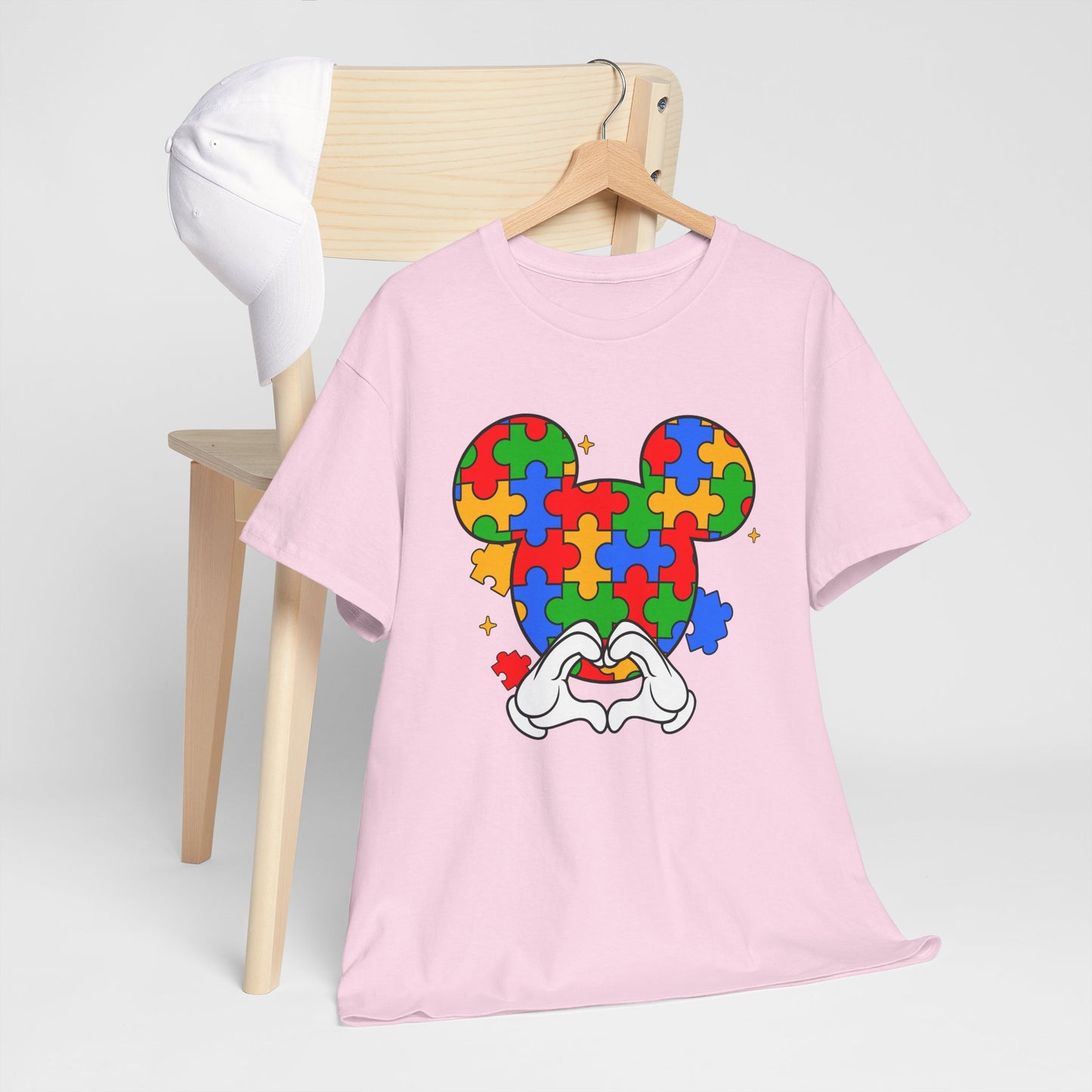 Autism Puzzle Mickey Ears T-Shirt — Colorful Puzzle Piece Heart Tee