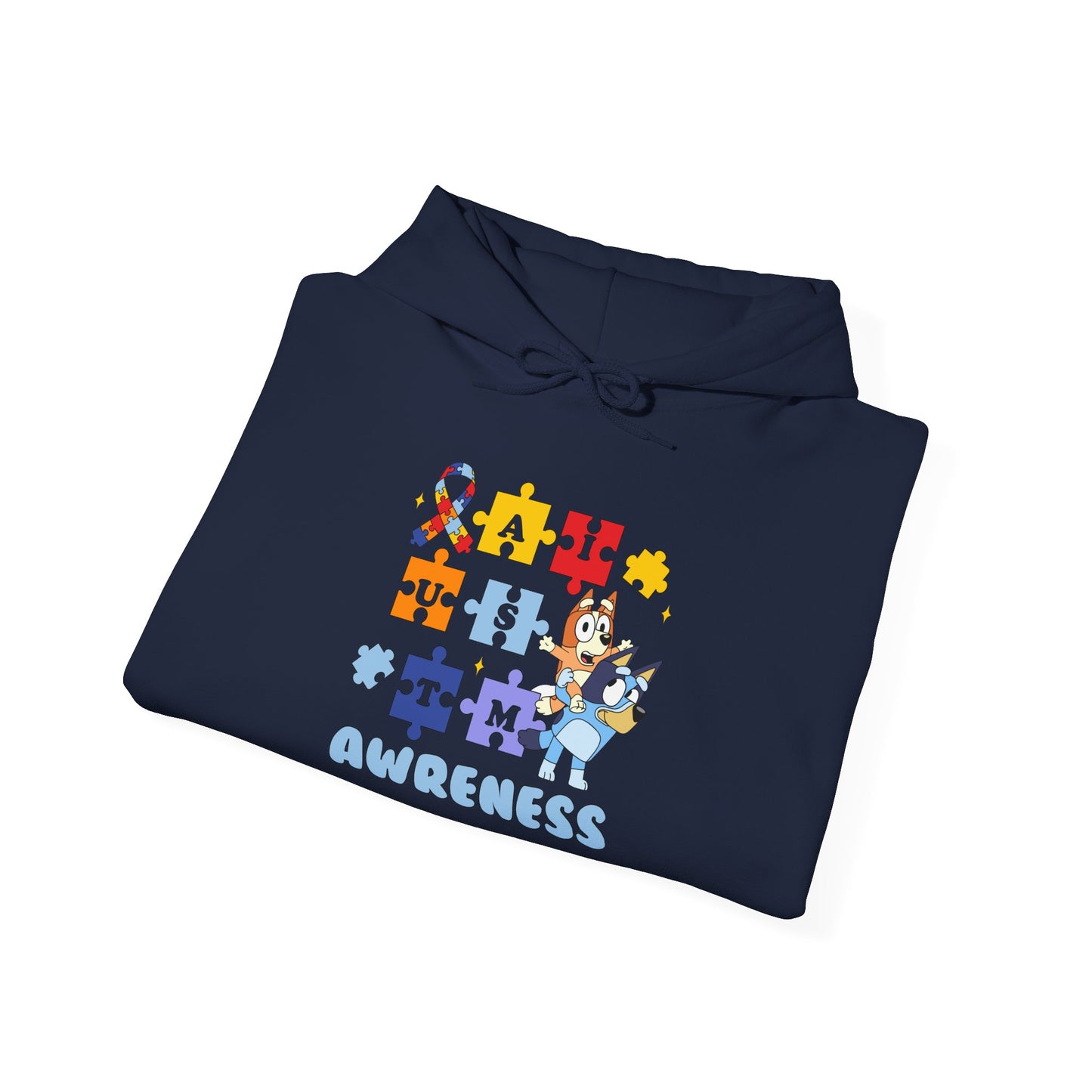 Autism Awareness Hoodie – Bluey Puzzle Ribbon Design