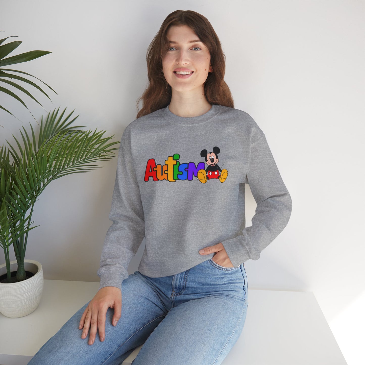 Autism Pride Crewneck Sweatshirt — Colorful Puzzle Text Design