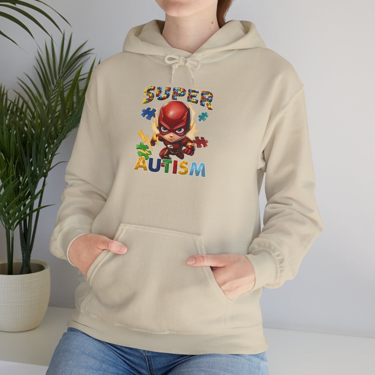 Autism Awareness Hoodie — "Super Autism" Colorful Puzzle Hero Sweatshirt