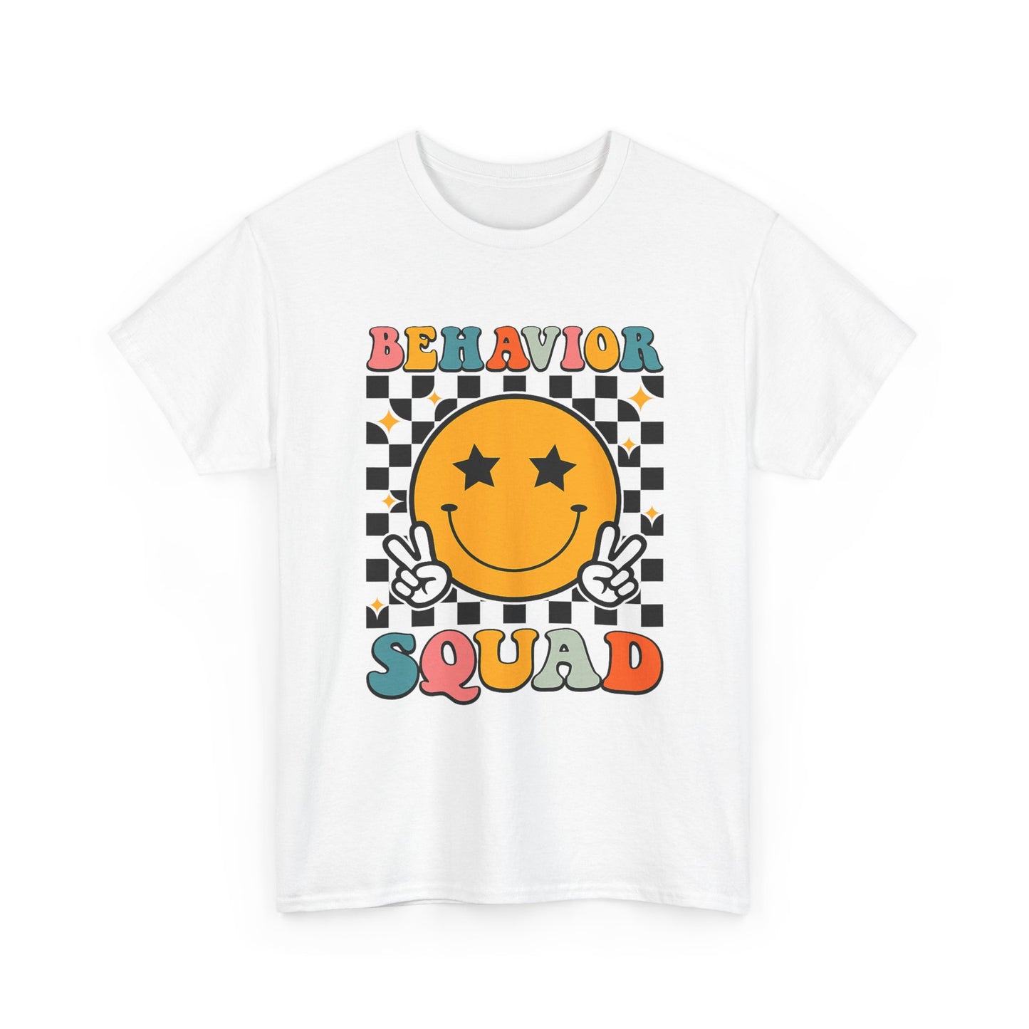 Behavior Squad T‑Shirt — Retro Smiley Face Peace Sign Tee