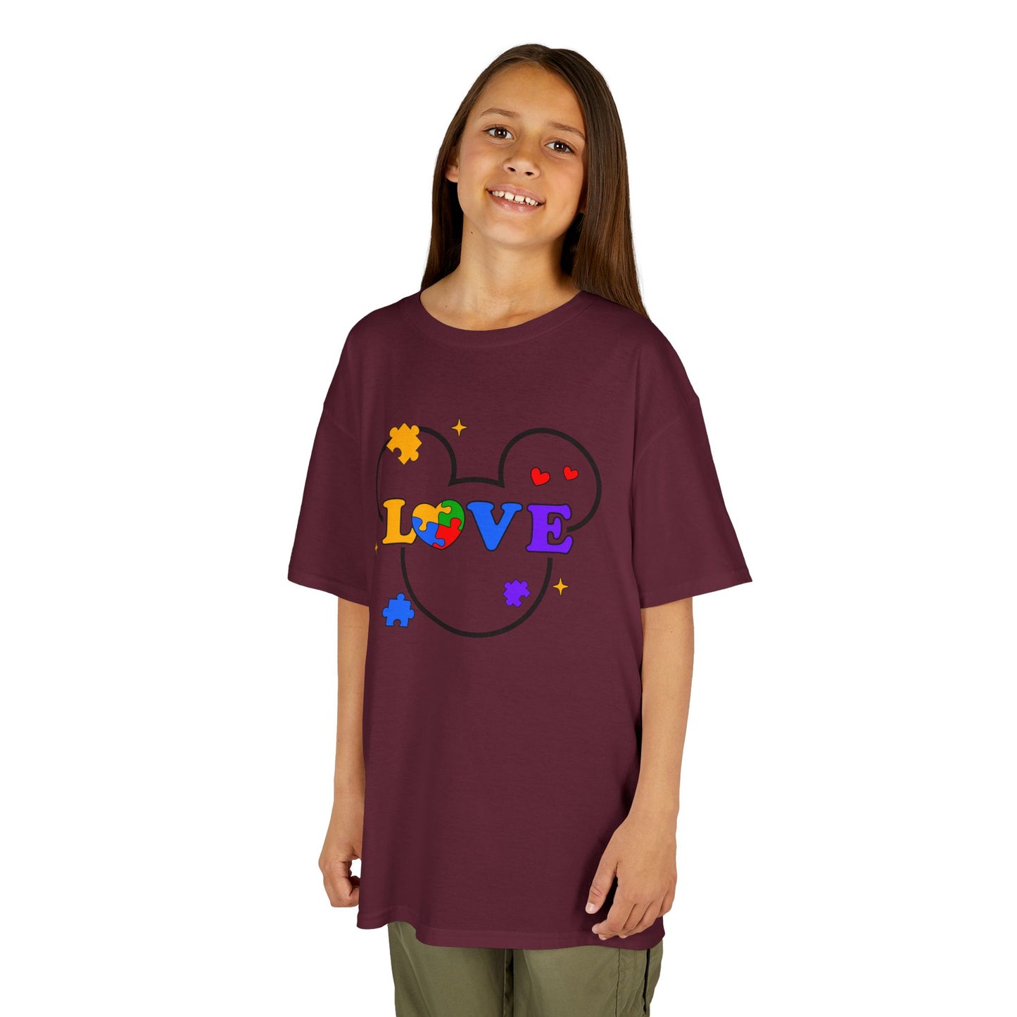 Kids Tee — Colorful Puzzle Heart "LOVE" Autism Awareness Shirt