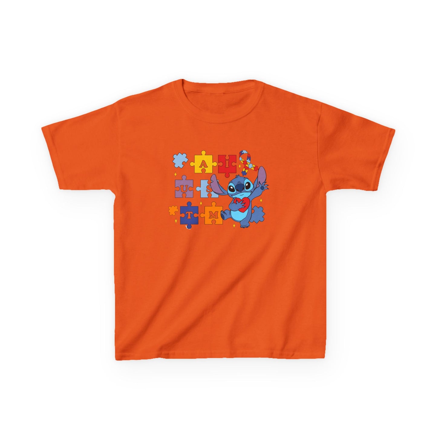 Autism Puzzle Ribbon Kids Tee — Cute Stitch Awareness T-Shirt