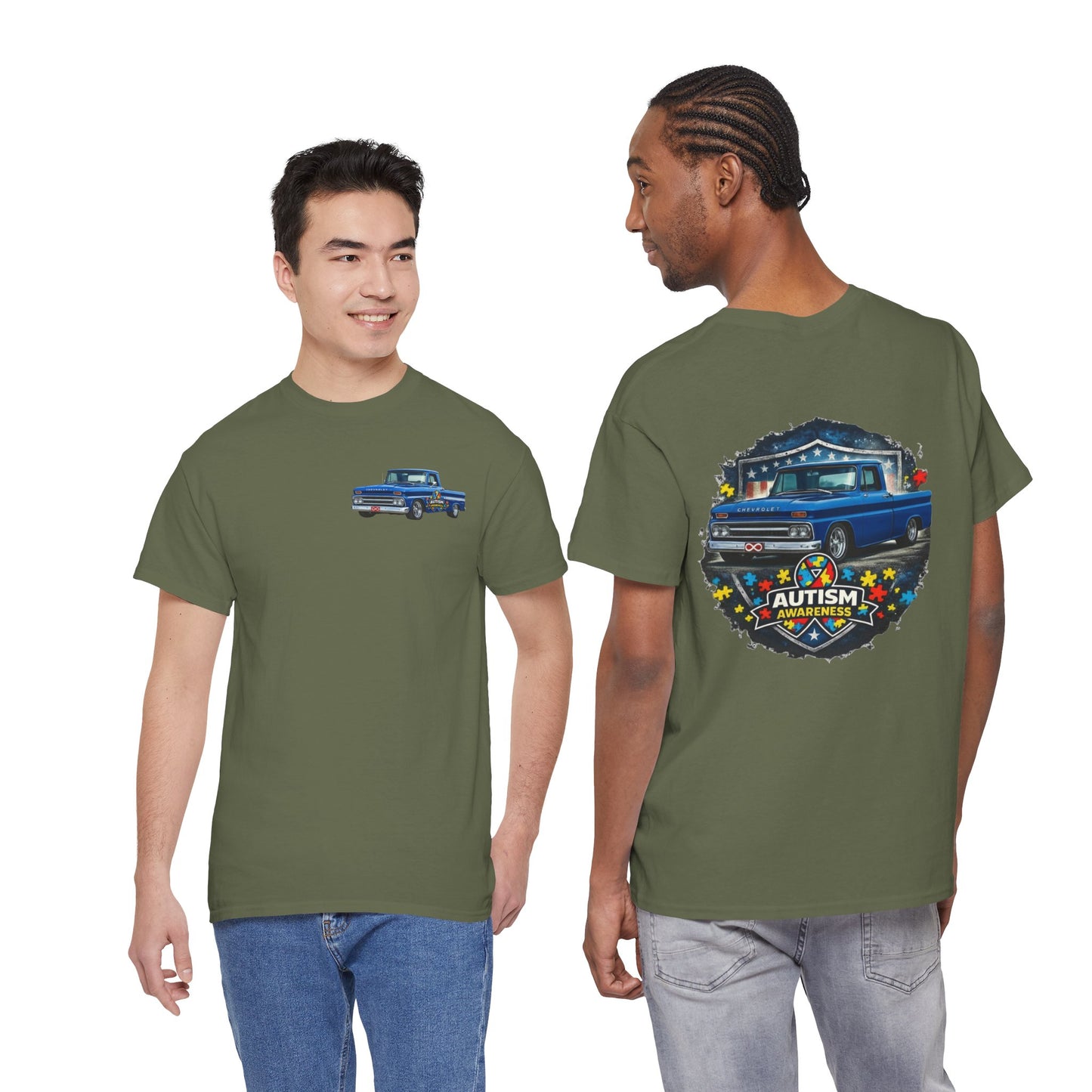 Tim’s Truck Tee- Autism Awareness Truck T-Shirt — Vintage Pickup Puzzle Ribbon Tee