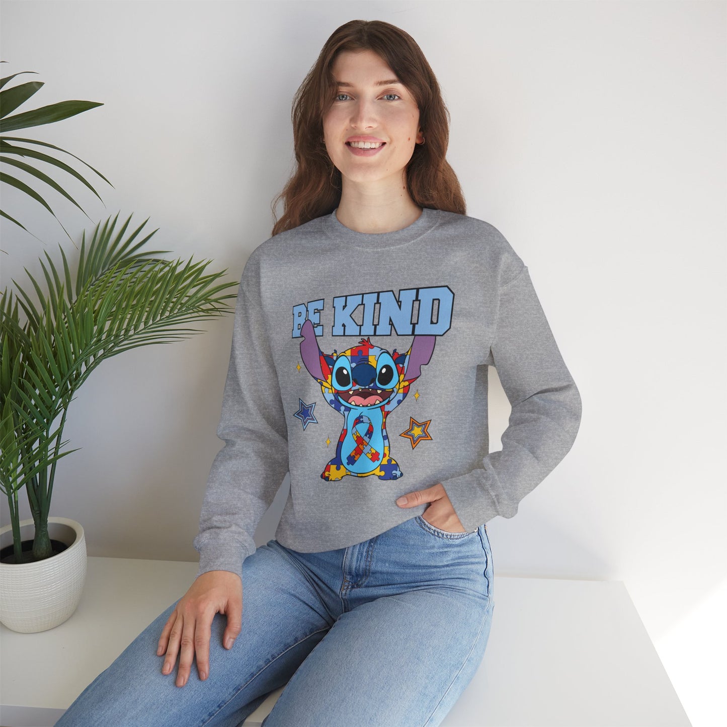 Be Kind Crewneck Sweatshirt — Cute Colorful Cartoon Character Graphic