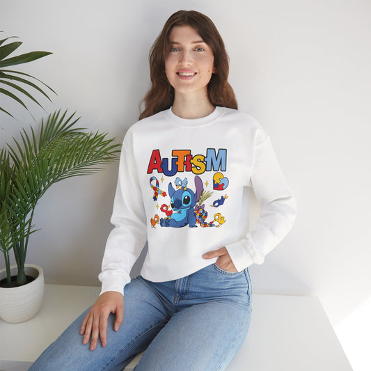 Autism Awareness Crewneck Sweatshirt — Colorful Puzzle Ribbon Stitch-Inspired Design