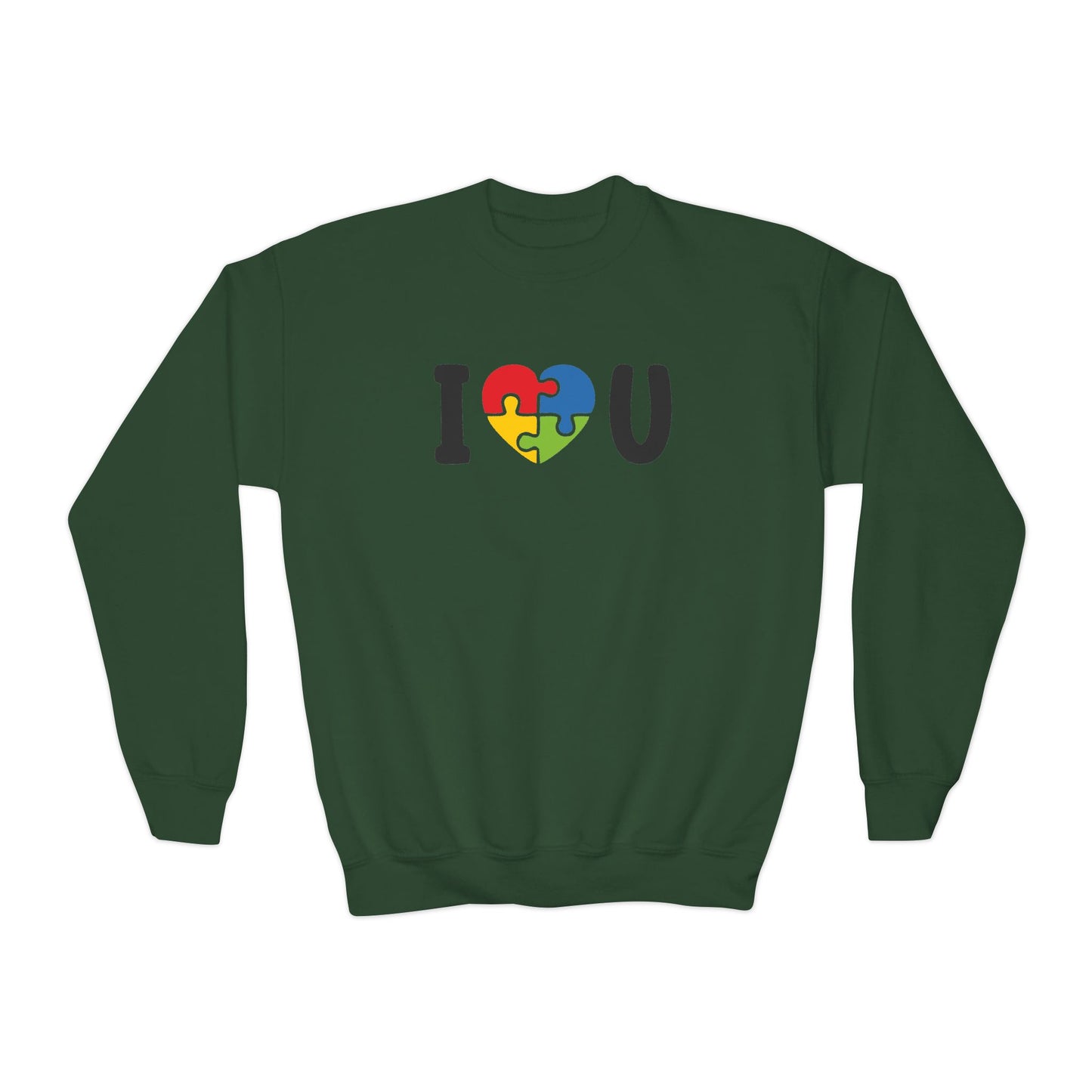 Colorful I  U Puzzle Heart Youth Crewneck Sweatshirt
