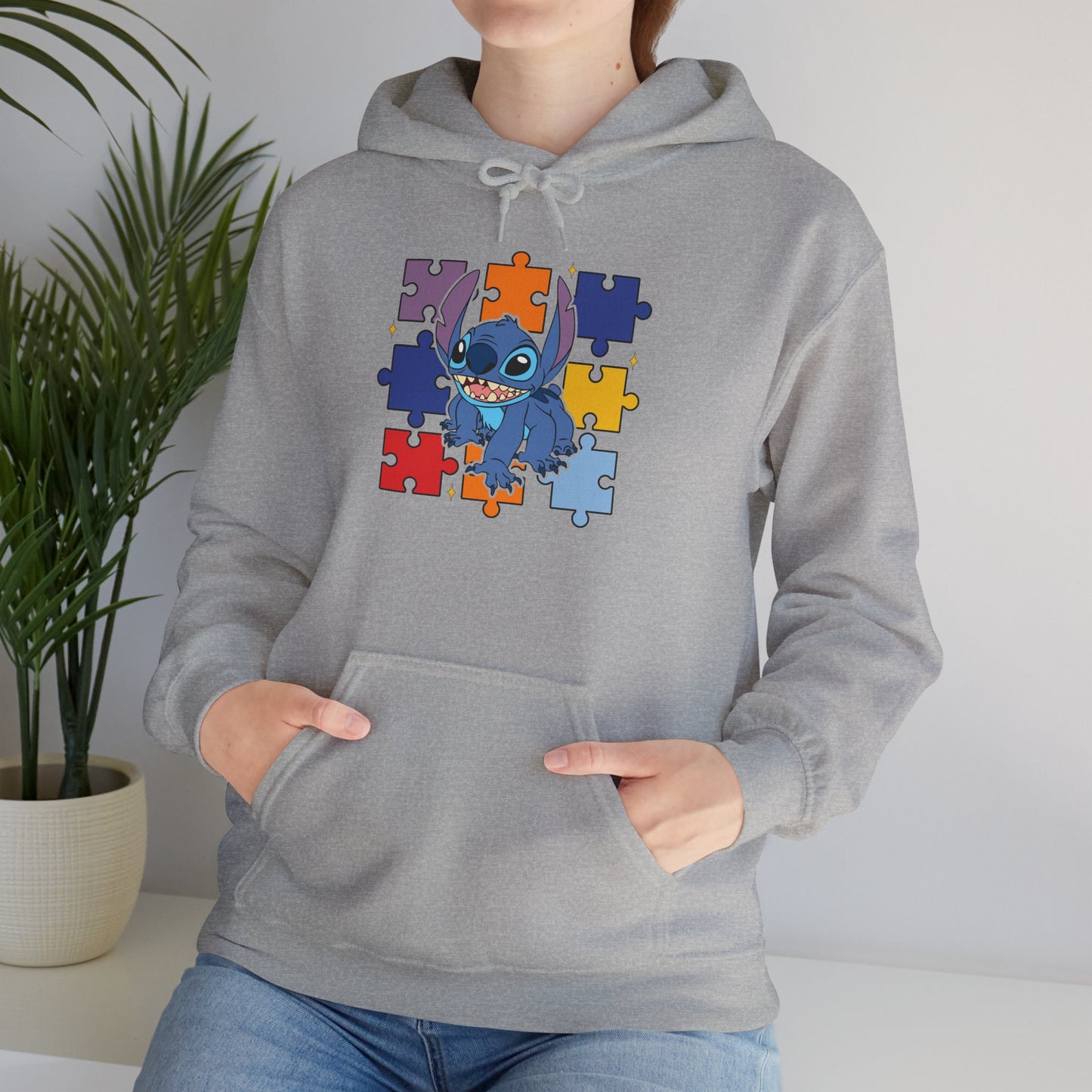 Autism Puzzle Heart Hoodie — Cute Blue Character Puzzle Piece Awareness Sweatshirt