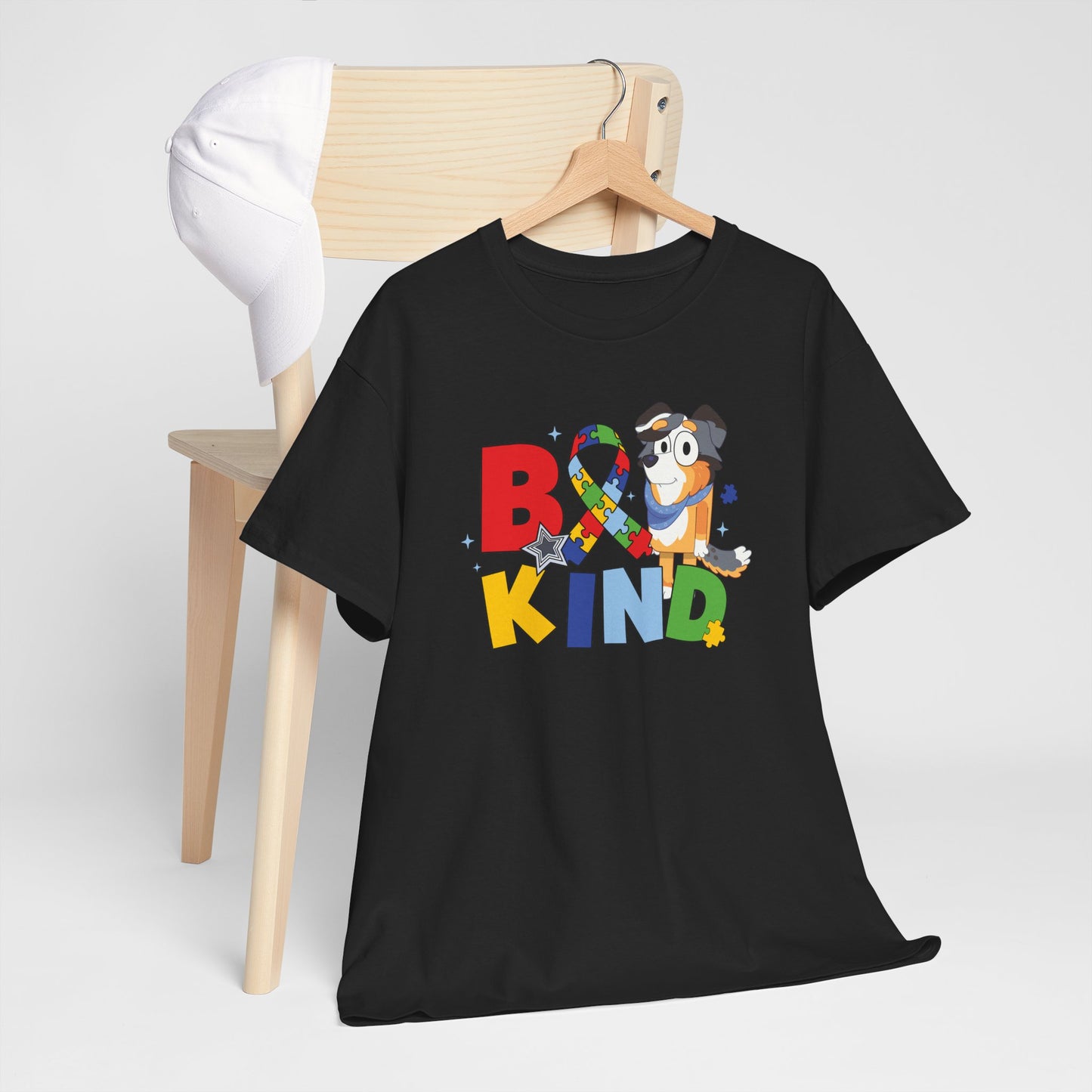 Be Kind Bluey Family T-Shirt — Colorful Rainbow Letters with Cute Design