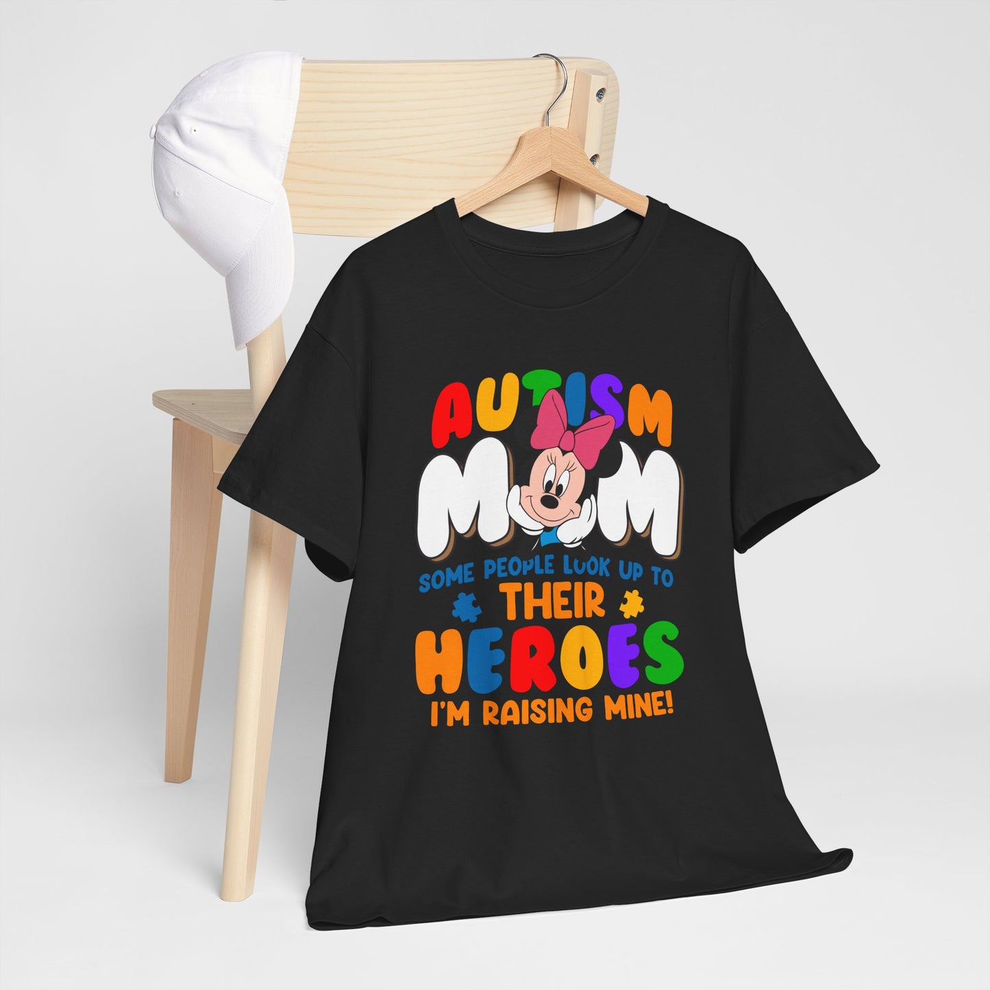 Autism Mom T-Shirt — "Some People Look Up To Their Heroes, I'm Raising Mine" — Colorful Awareness Tee