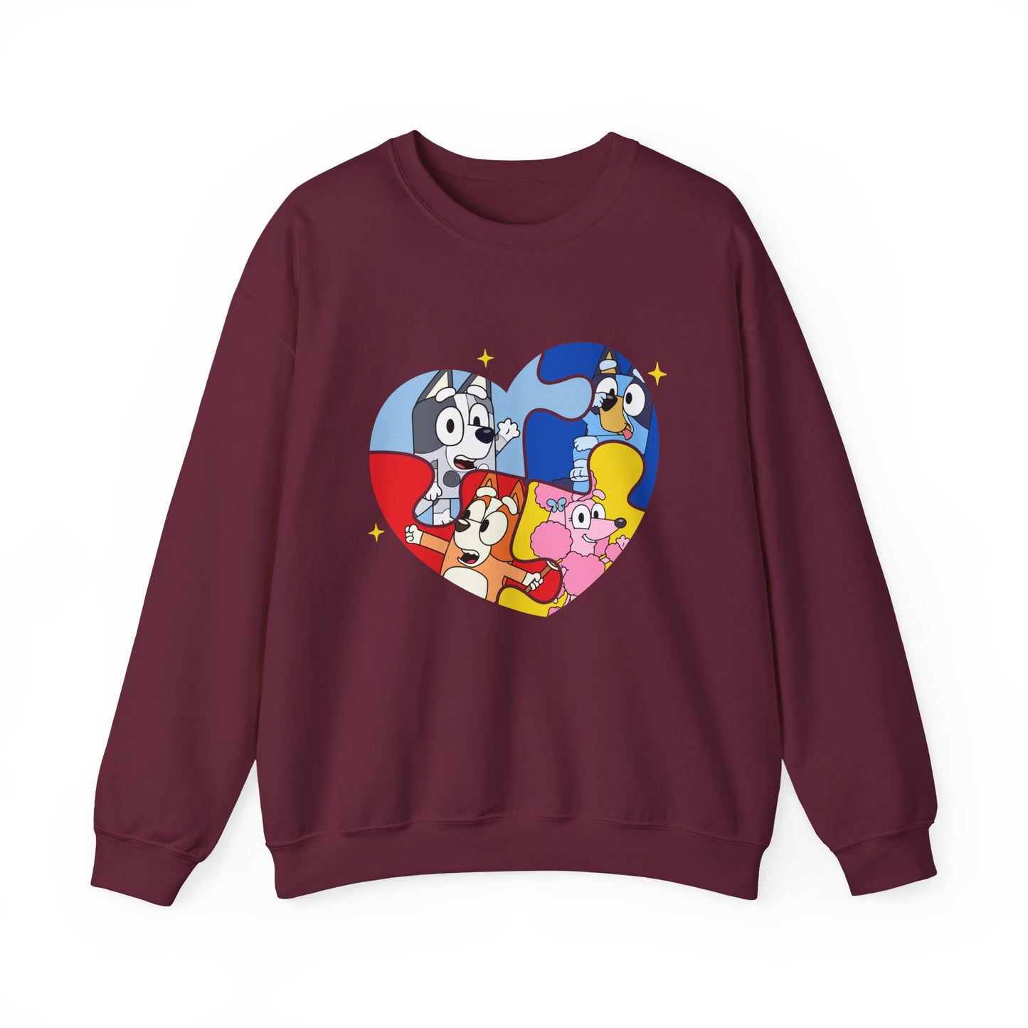 Cartoon Heart Crewneck Sweatshirt — Cute Colorful Character Patch Design