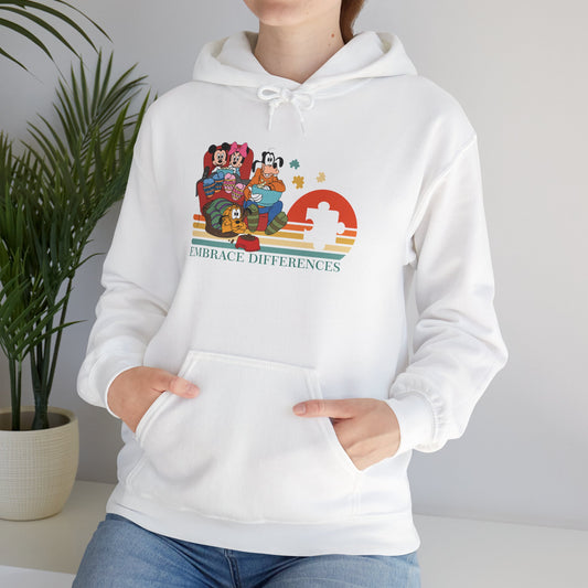 Embrace Differences Hoodie — Retro Pride Diverse Characters Graphic Sweatshirt
