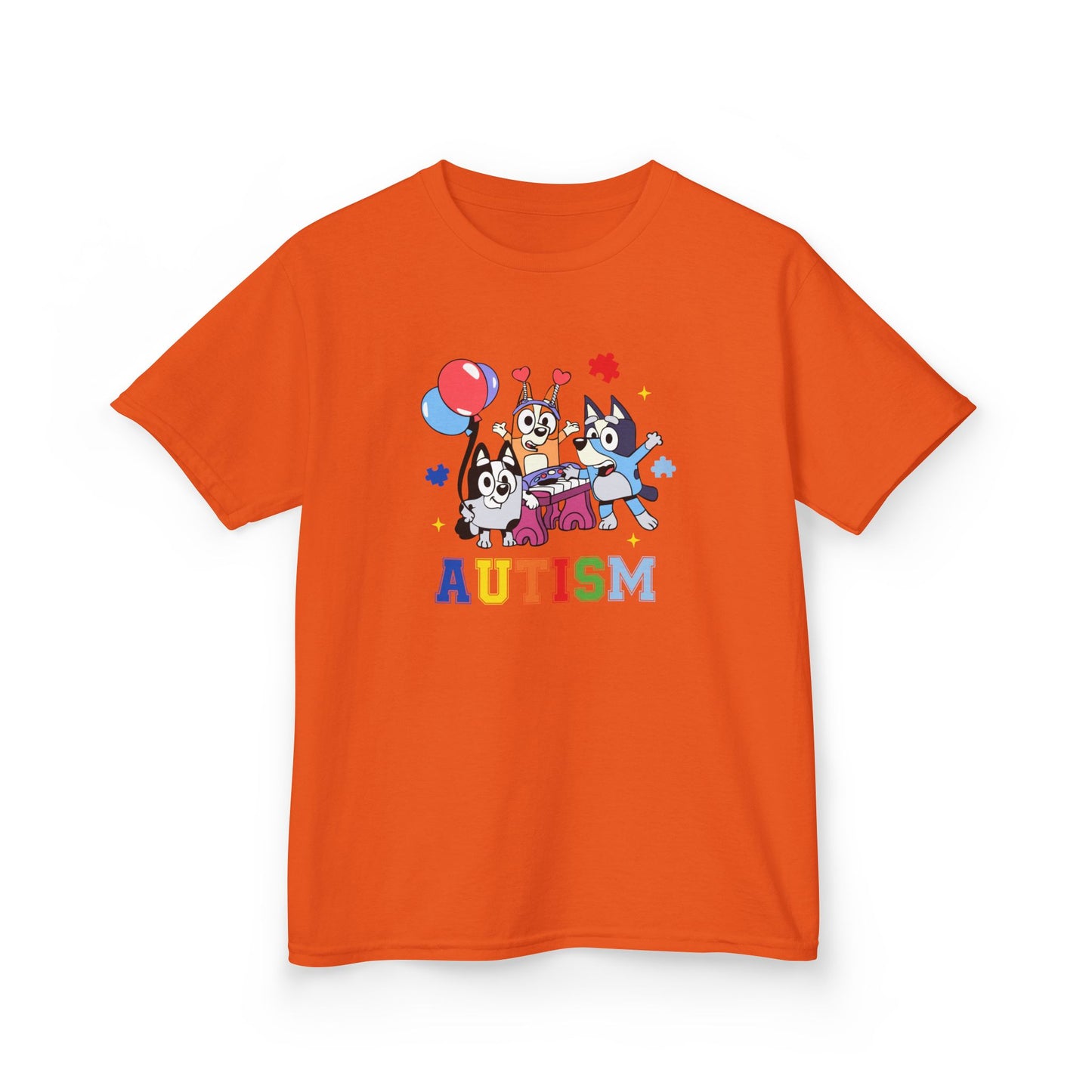 Kids Tee — Colorful 'AUTISM' Paw & Balloon Celebration Design