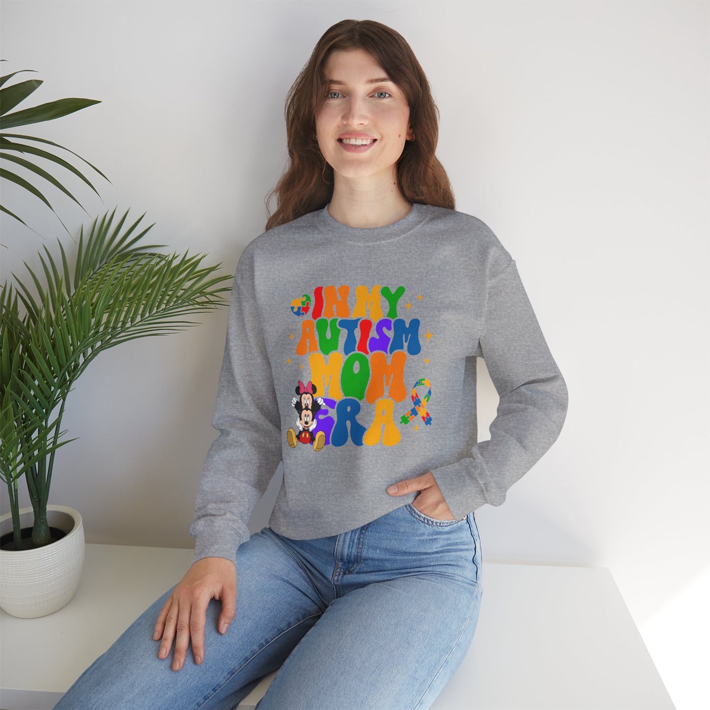 Autism Mom Crewneck Sweatshirt – Colorful Puzzle Ribbon Awareness Pullover