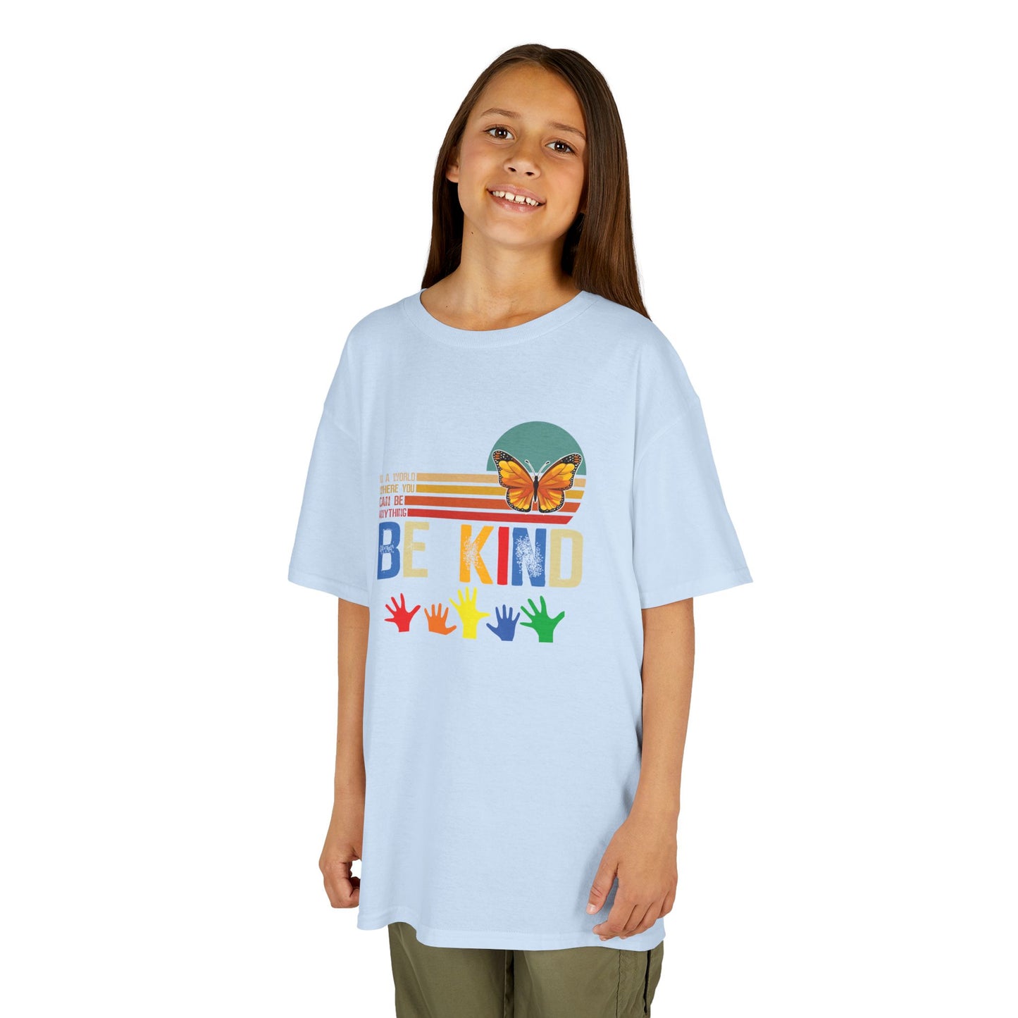 Be Kind Kids Heavy Cotton Tee - Colorful Butterfly Design