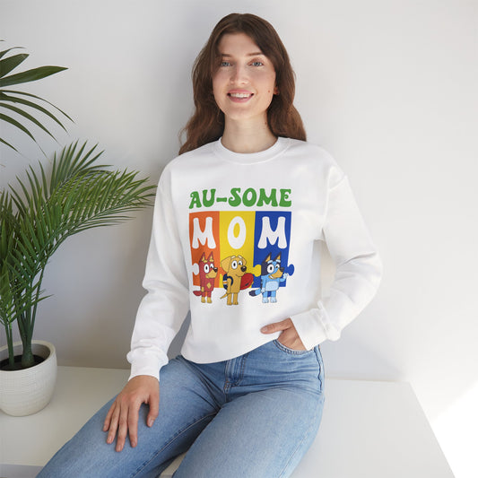 Au-some Mom Sweatshirt — Colorful Kids’ Puzzle Dog Mom Gift