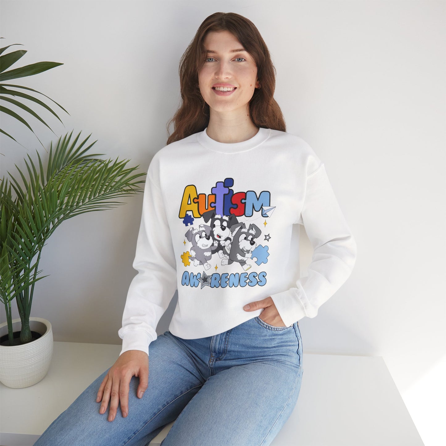 Autism Awareness Crewneck Sweatshirt – Colorful Puzzle Piece Design