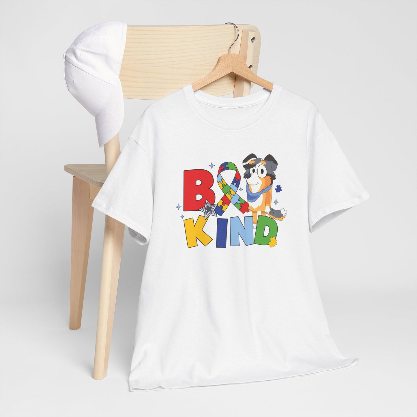 Be Kind Bluey Family T-Shirt — Colorful Rainbow Letters with Cute Design