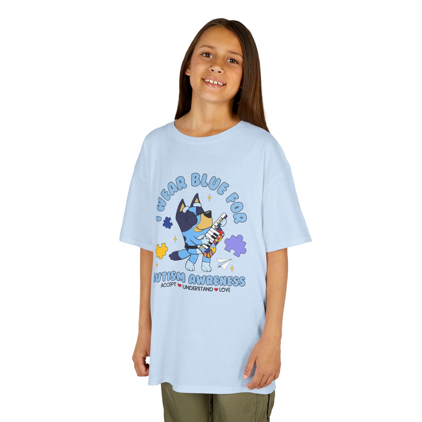 Kids Tee — 'I Wear Blue for Autism Awareness' Cute Puzzle-Heart Design