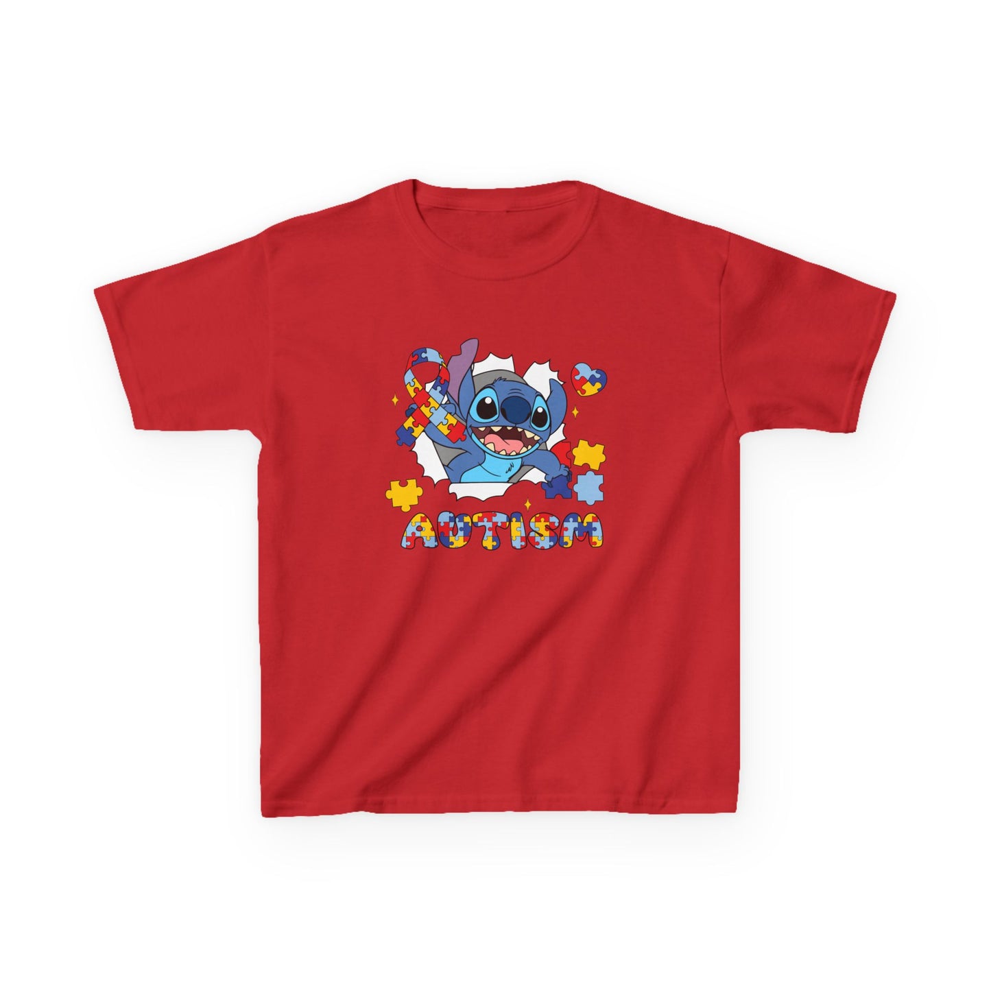 Kids Tee — Cute Stitch Autism Puzzle Heart Design