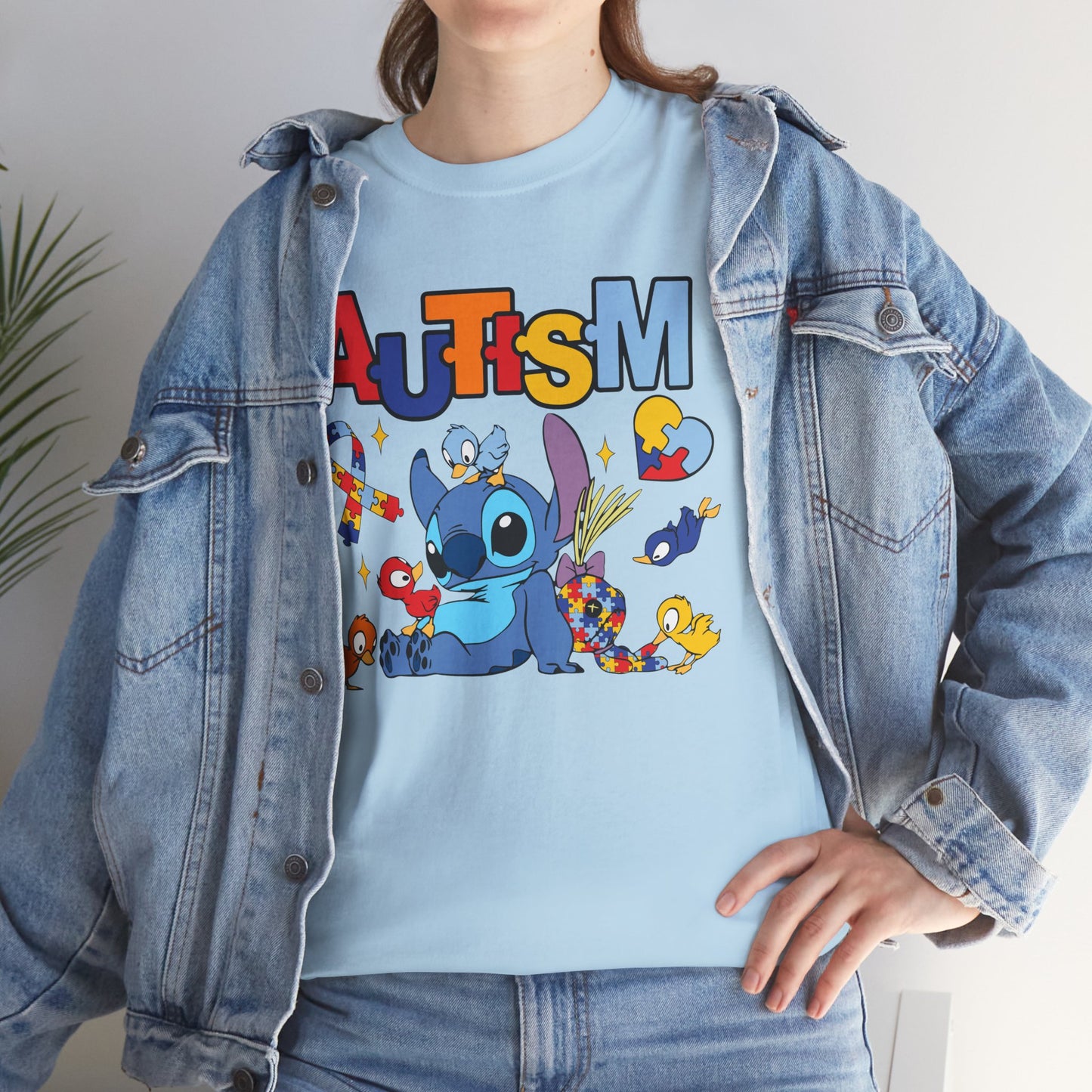 Autism Awareness T-Shirt — Cute Cartoon Character Puzzle-Heart Design