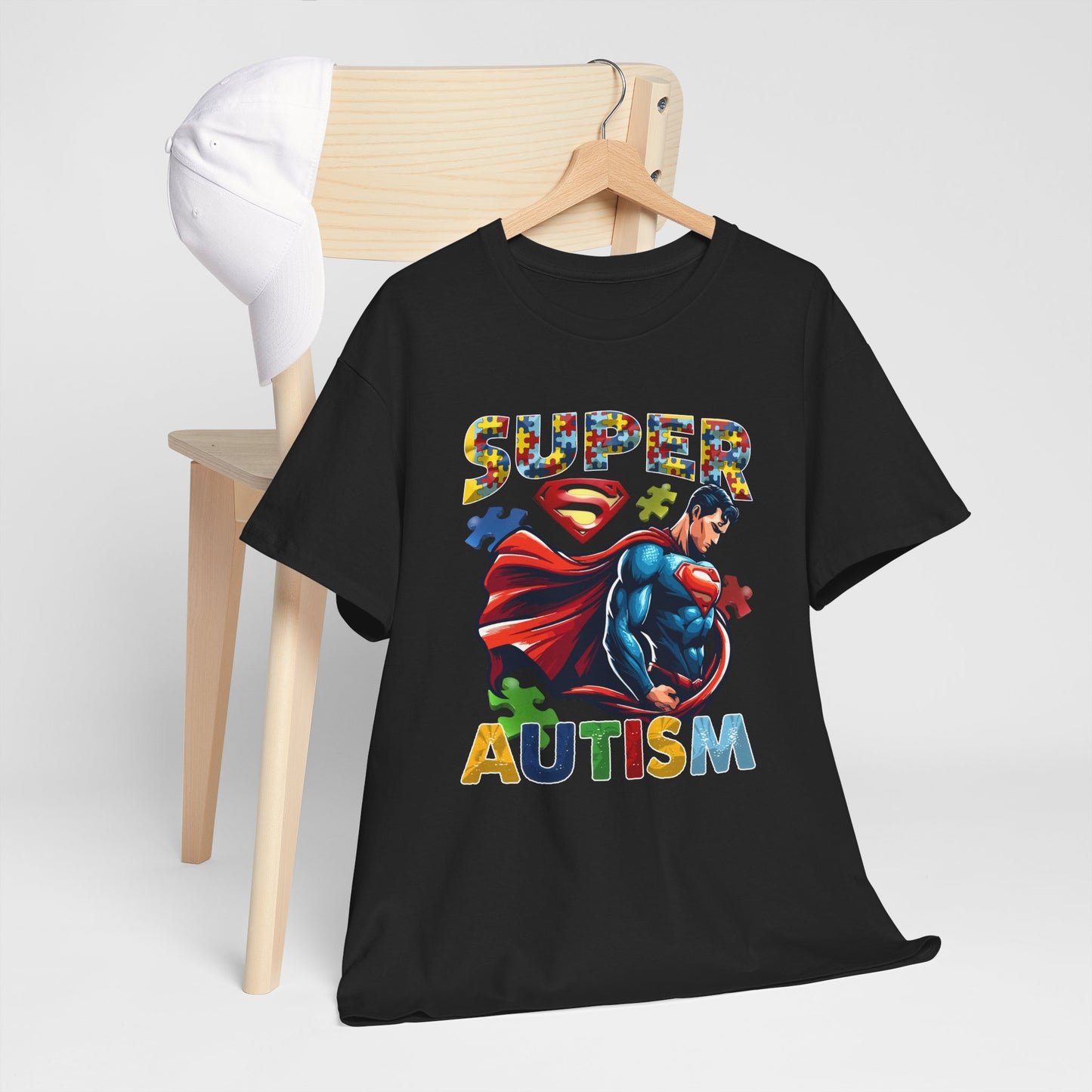 Autism Superhero T-Shirt — "Super Autism" Colorful Puzzle Design