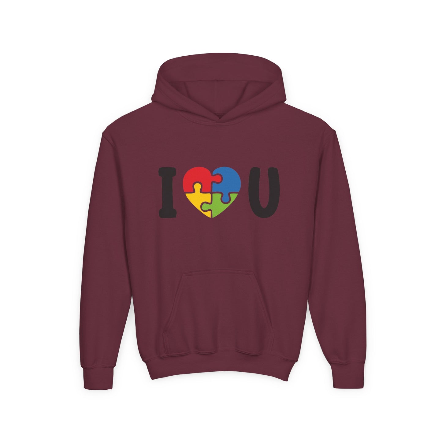 Colorful I  U Puzzle Heart Youth Hoodie